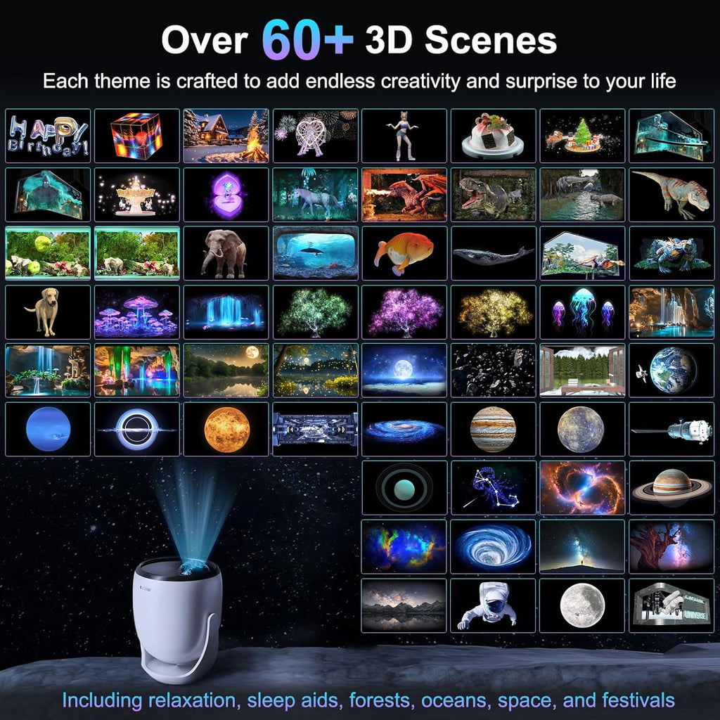 Star Projector, Star Light with Naked Eye 3D Technology 60+ Scene Modes, Bluetooth Speaker Night Light Projector for Home, Bedroom, Ceiling, Party, Gifts, Halloween, Christmas