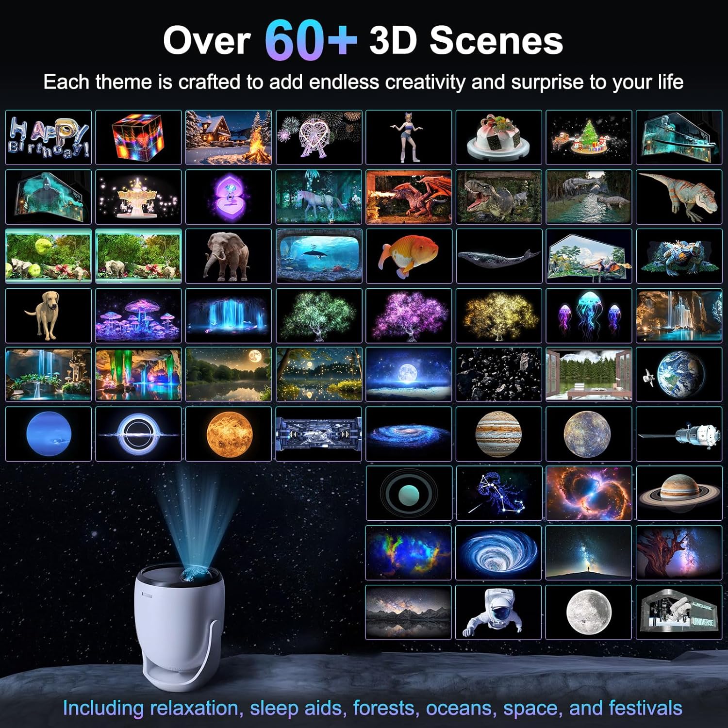 Star Projector, Star Light with Naked Eye 3D Technology 60+ Scene Modes, Bluetooth Speaker Night Light Projector for Home, Bedroom, Ceiling, Party, Gifts, Halloween, Christmas