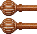 2 Pack Reddish-Brown Wood Curtain Rods for Windows 48 to 84 Inch, 1'' Adjustable Heavy Duty Curtain Rod，Vintage Imitation Wood Decorative Drapery Rods with Pumpkin Finials for Living Room