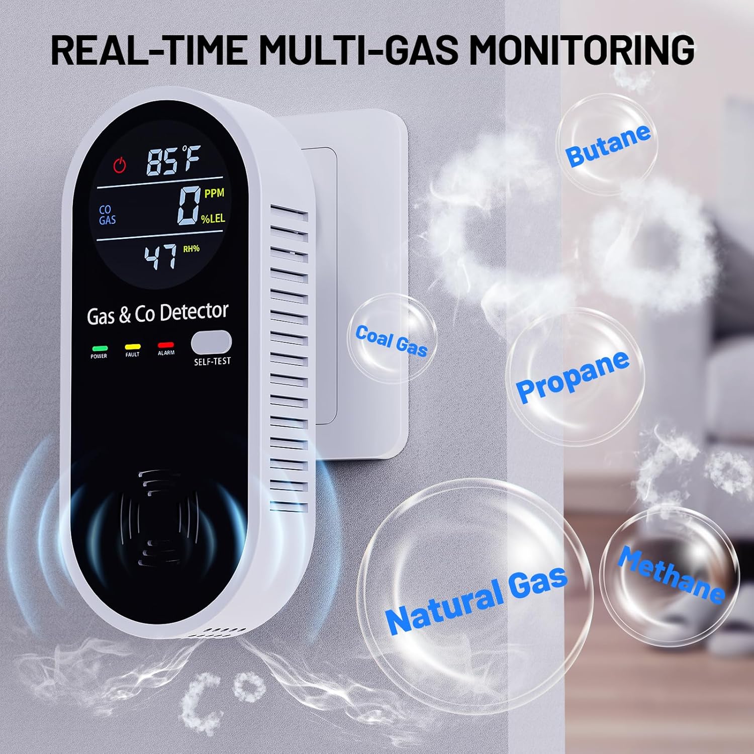 2 Pack Carbon Monoxide Detectors, 4-in-1 Combustible Gas & CO Detector Plug in with Temperature & Humidity Display for Home, RV & Travel