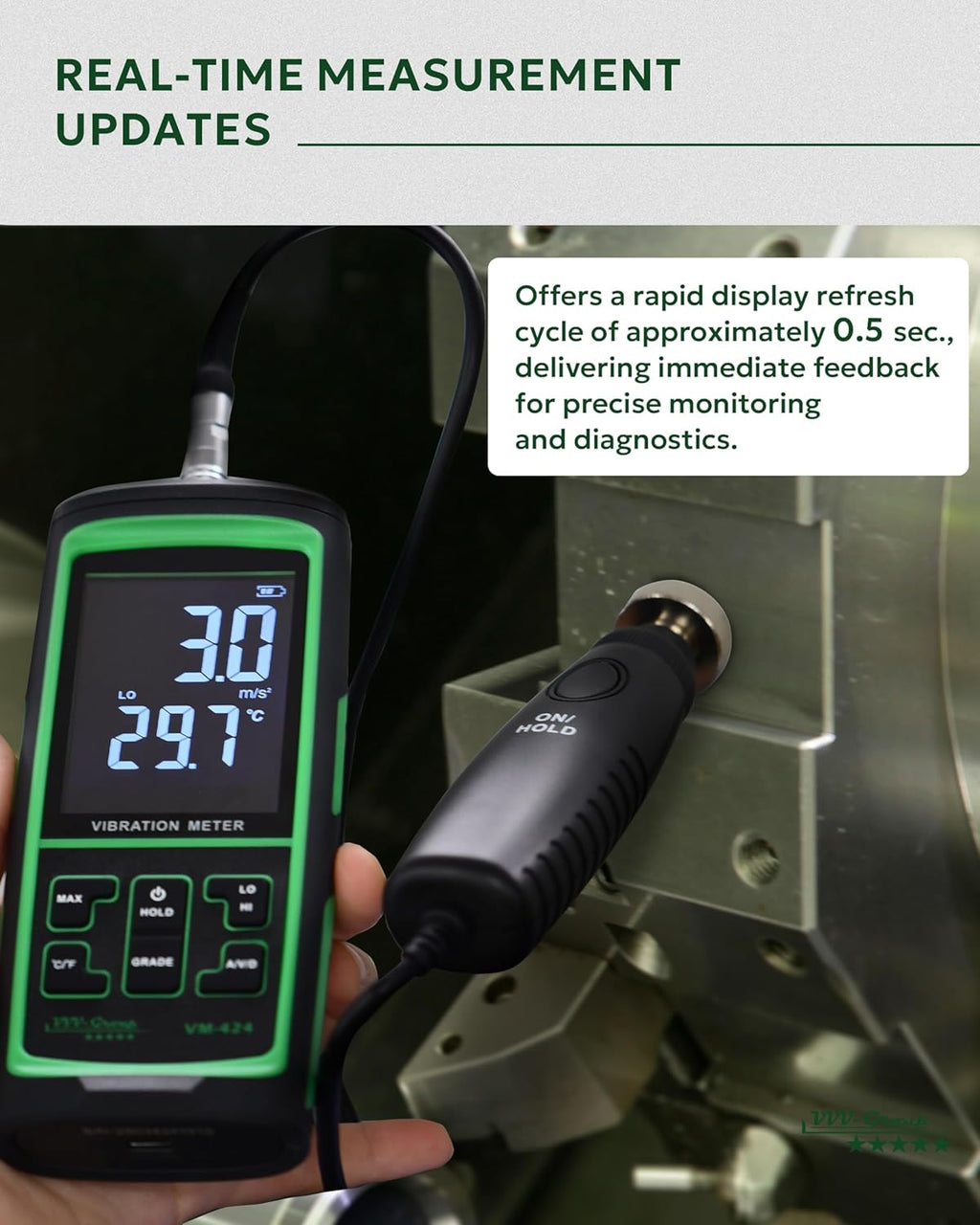 Vibration Meter VM-424 Digital Vibrometer Handheld Vibration Analysis Equipment Acceleration Velocity Displacement Measurement