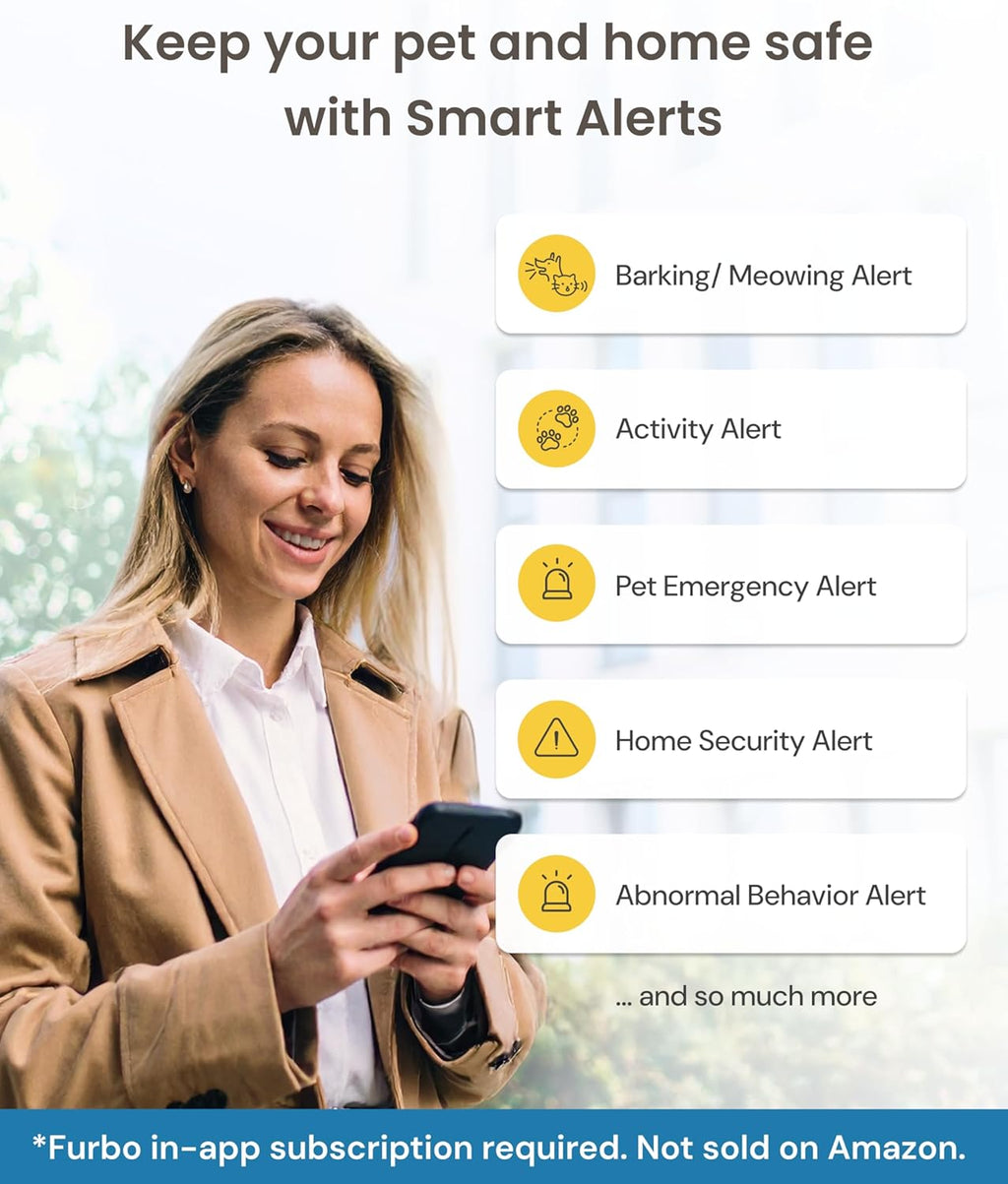 Furbo Mini 360° [Subscription Required] New 2K QHD Pet Camera - Unlock w/Paid Plan: Dog & Cat Safety Alerts, Rotating Treat Toss w/ 2-Way Speaker Smart Cam (Low Risk, 3mo Min. Cancel Anytime)