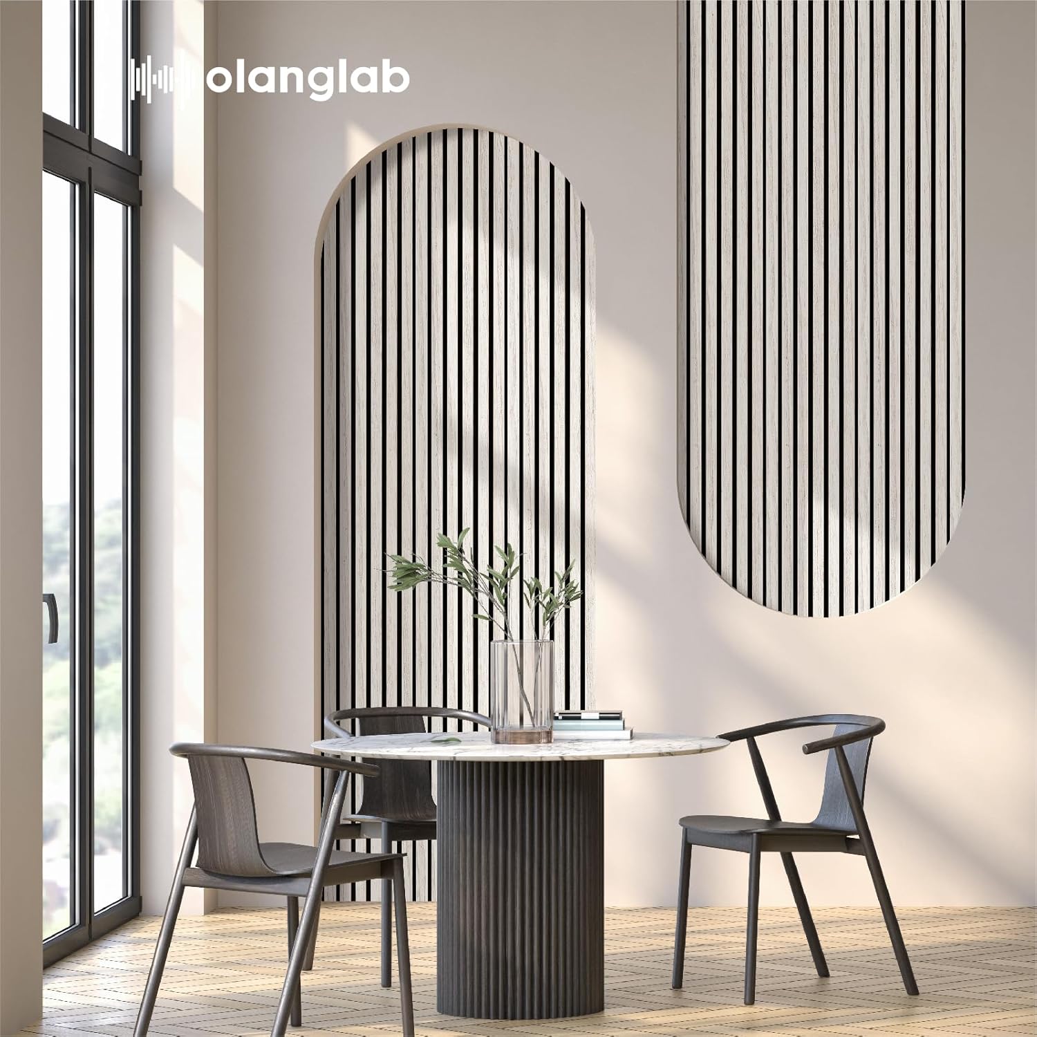 Olanglab Wood Slat Wall Panels 4 Pack, Wooden Acoustic Wall Panels, 94.5"x12.6" Each 3D Wall Panels for Interior Wall Decor (White-Extendo Trio)
