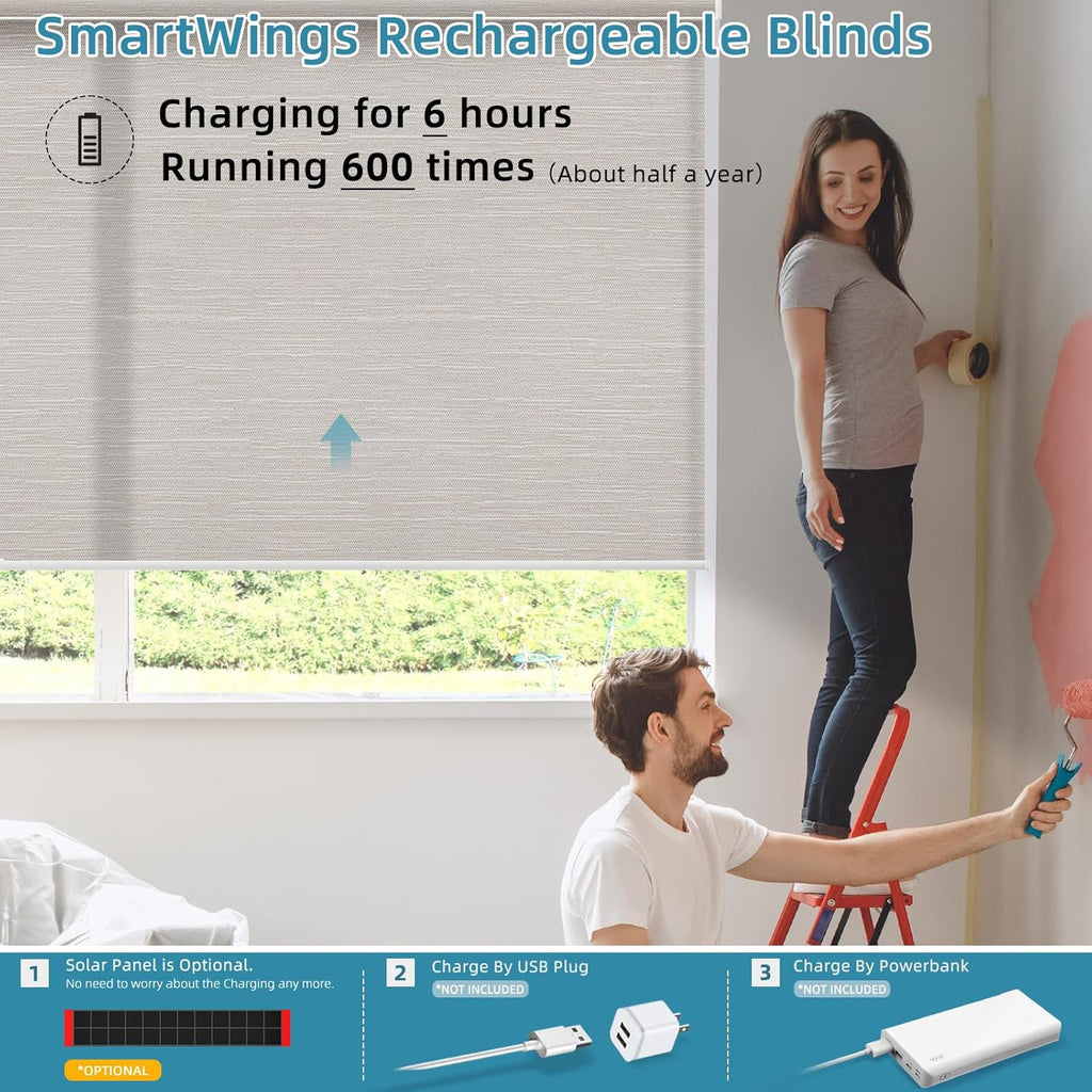 SmartWings Motorized Smart Blinds for Windows in Light Filtering, Electric Remote Roller Shades Compatible with Alexa/Google Home/Homekit, Custom Up to 110”W x 148”H, Essential Translucent Cream