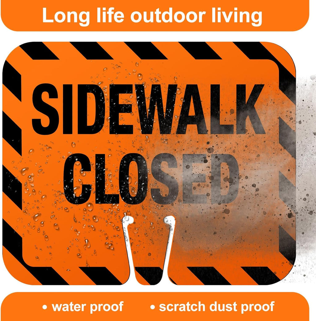 6 Pcs Plastic Sidewalk Closed Sign Bulk for Traffic Cones Top Road Warning Signs 10.4" Height x 12.6" Width x 0.05" Thickness for Outdoor Barricade Construction Caution