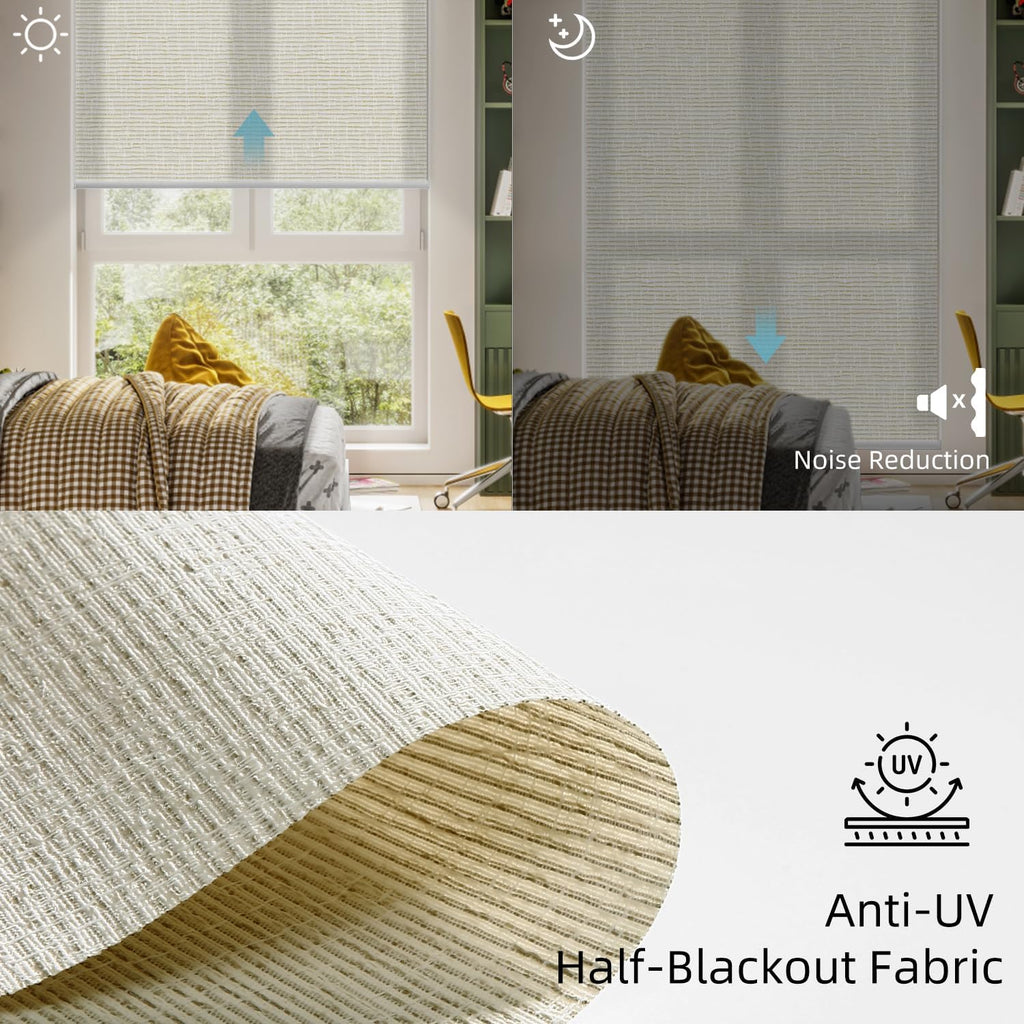 SmartWings Motorized Light Filtering Shades, Work with Matter Thread Homekit Z-Wave Alexa Google, 70% Blackout Shades Translucent, Cordless Window Shades with Remote, Rechargeable, Safari Cream