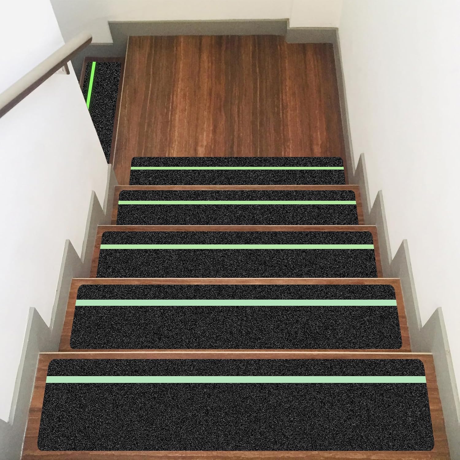 10 Pack 6” x 32” Anti Slip Traction Treads with Glow in The Dark Stripe, Outdoor Waterproof Non Skid Pre-Cut Tape with Roller, High Traction Friction Abrasive Adhesive for Stairs Step