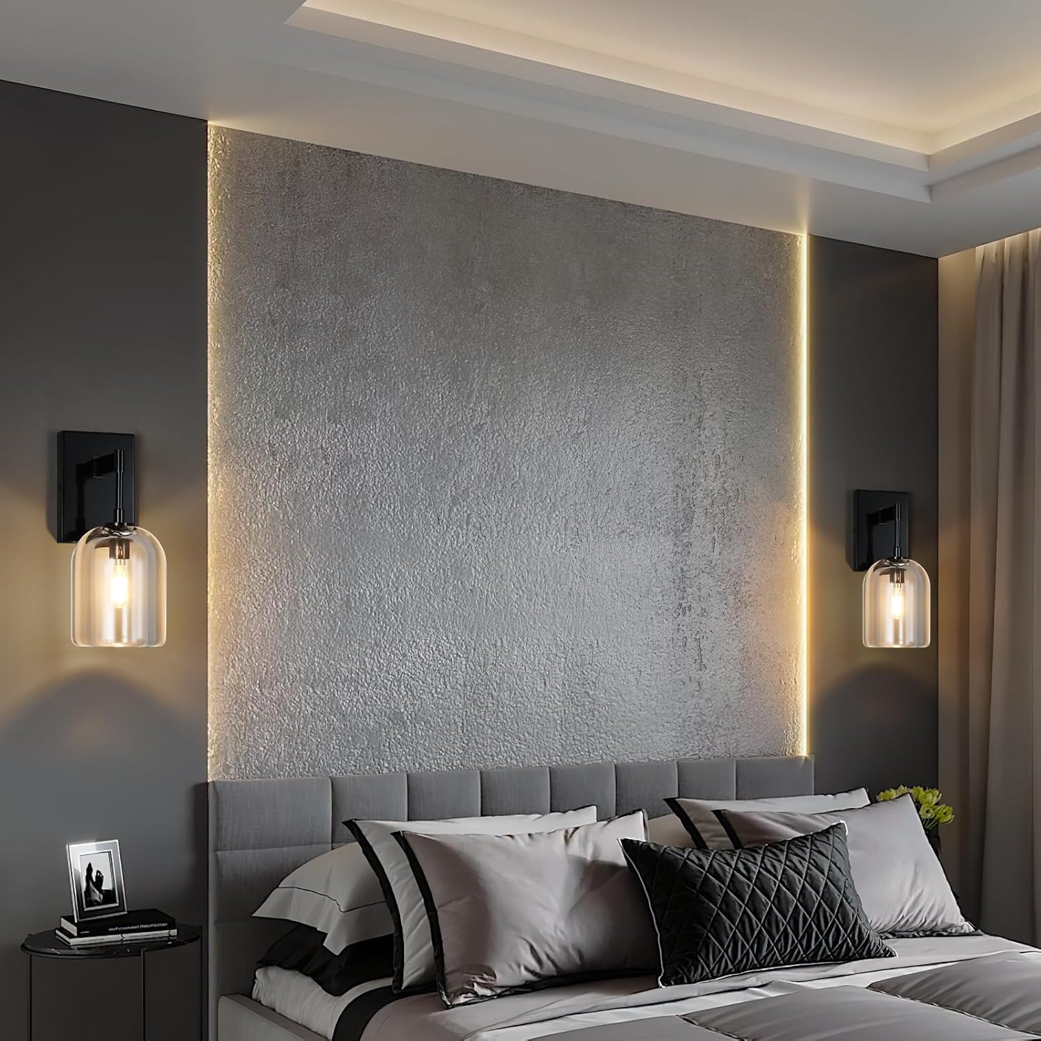 Modern Crystal Wall Sconces Set of Two Indoor Black Wall Lamp Vanity Wall Lighting for Bathroom Bedroom Living Room Stair