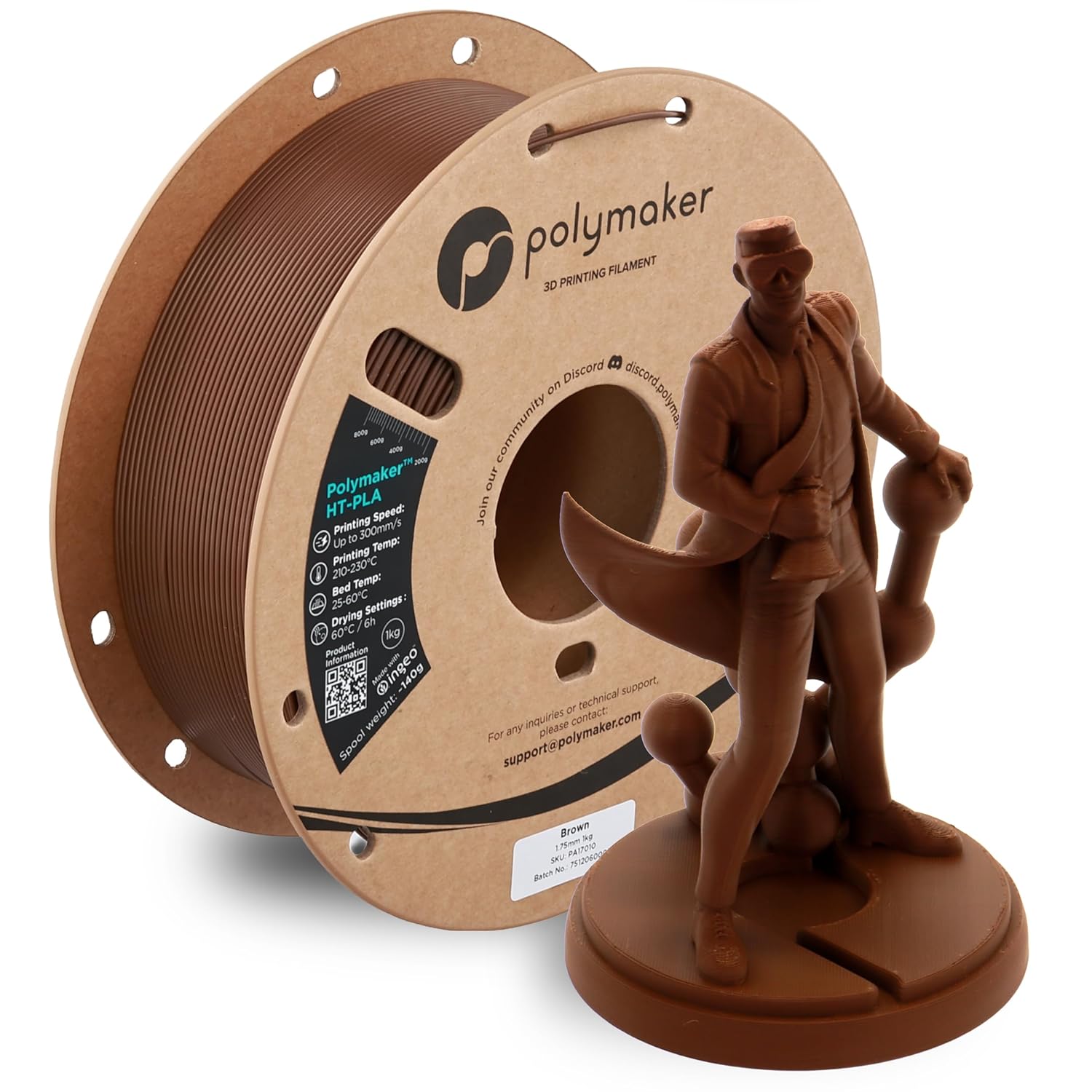 Polymaker HT-PLA Filament 1.75mm Brown, High Temp PLA for 3D Printing, Heat Stable Up to 150°C, Easy to Print, Works with Most FDM Printers, 1kg Spool
