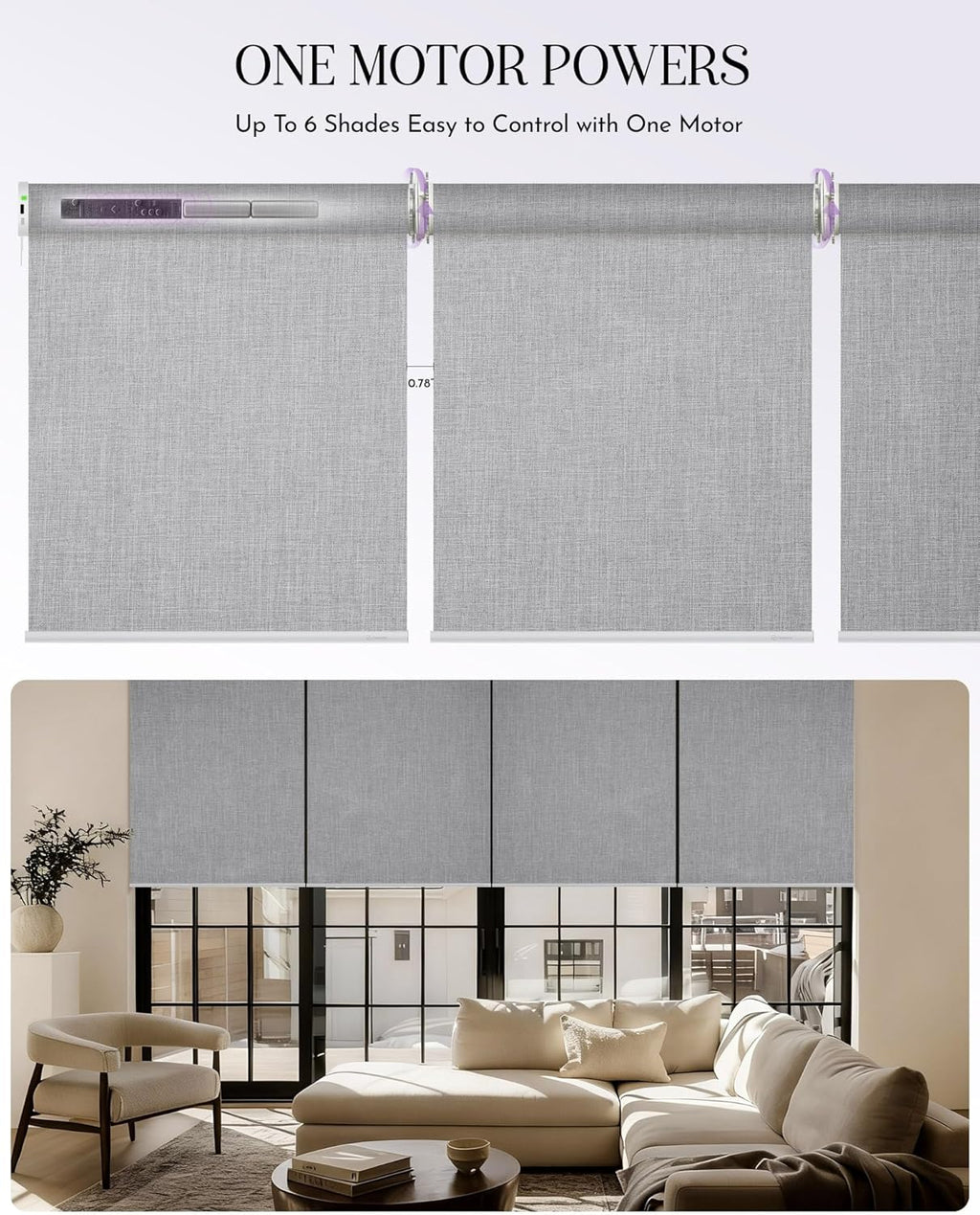 Graywind Smart Coupled Roller Shades Compatible with Alexa Google Custom Size Extra Large Motorized Blinds for Windows(Cloudy Grey)