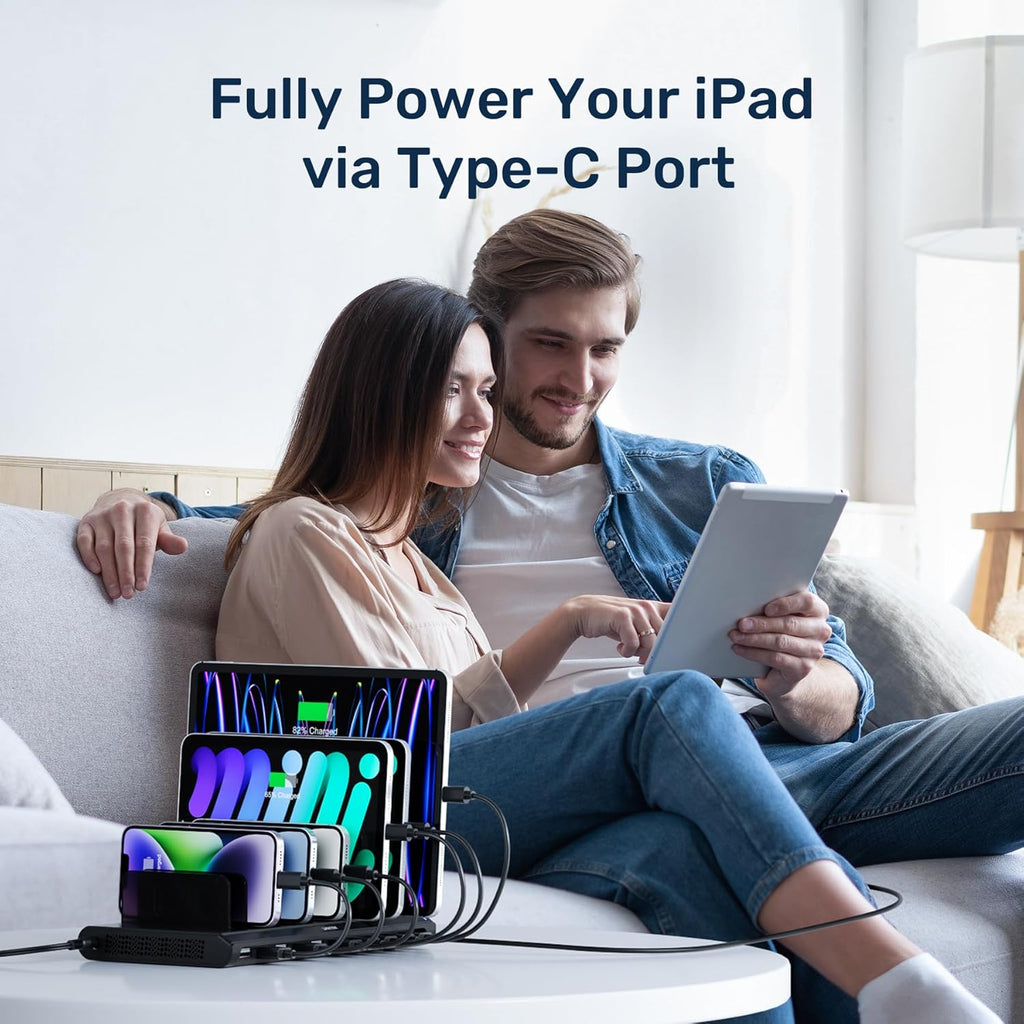 Unitek Multi USB Charging Station - 10 Ports Fast iPad Charging Dock with Type-C & 2 QC 3.0 Port, Charger Station Organizer for Multiple Devices Designed for iPhone, Kindle, Android, Tablets
