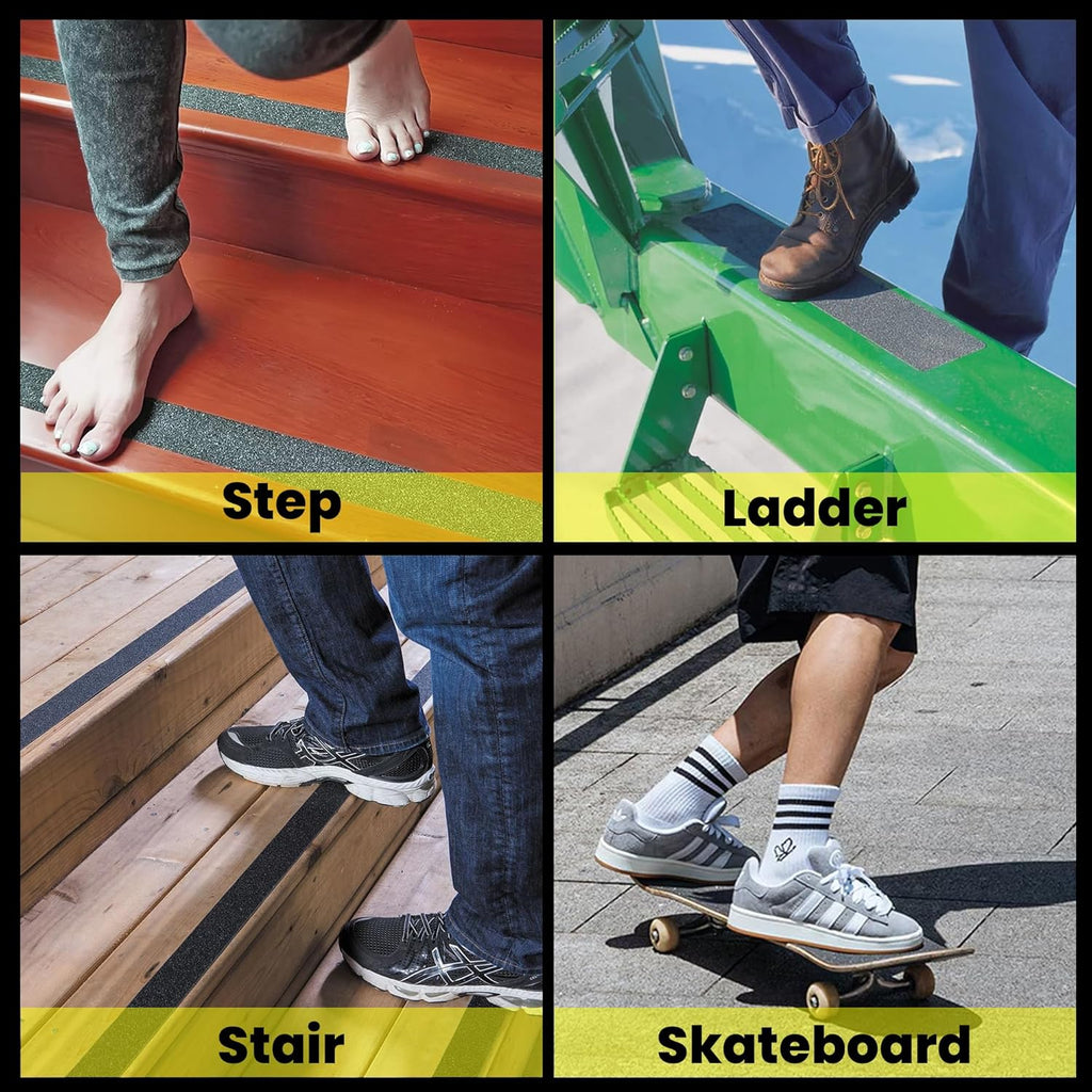TAPEBEAR Black Safety Grip Tape 2inch x 60feet, Warning Anti-Slip Tape Strong Adhesive Waterproof for Indoor Outdoor Steps Stairs, Compatible with Plastic, Wood, Ceramic, Glass, Metal, 5Rolls
