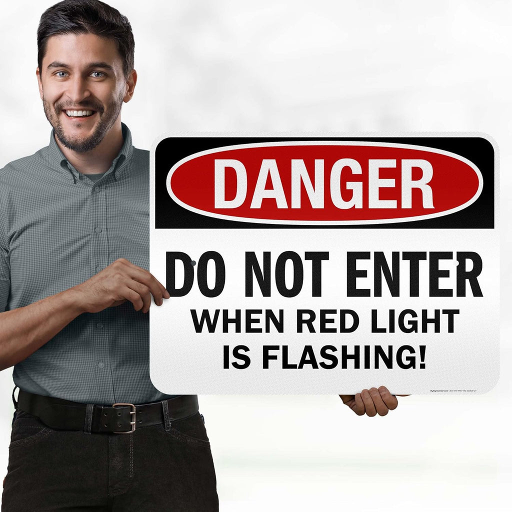 Danger Do Not Enter When Red Light is Flashing Sign, 18x24 Inches, 3M EGP Reflective .080 Aluminum, Fade Resistant, Made in USA by My Sign Center