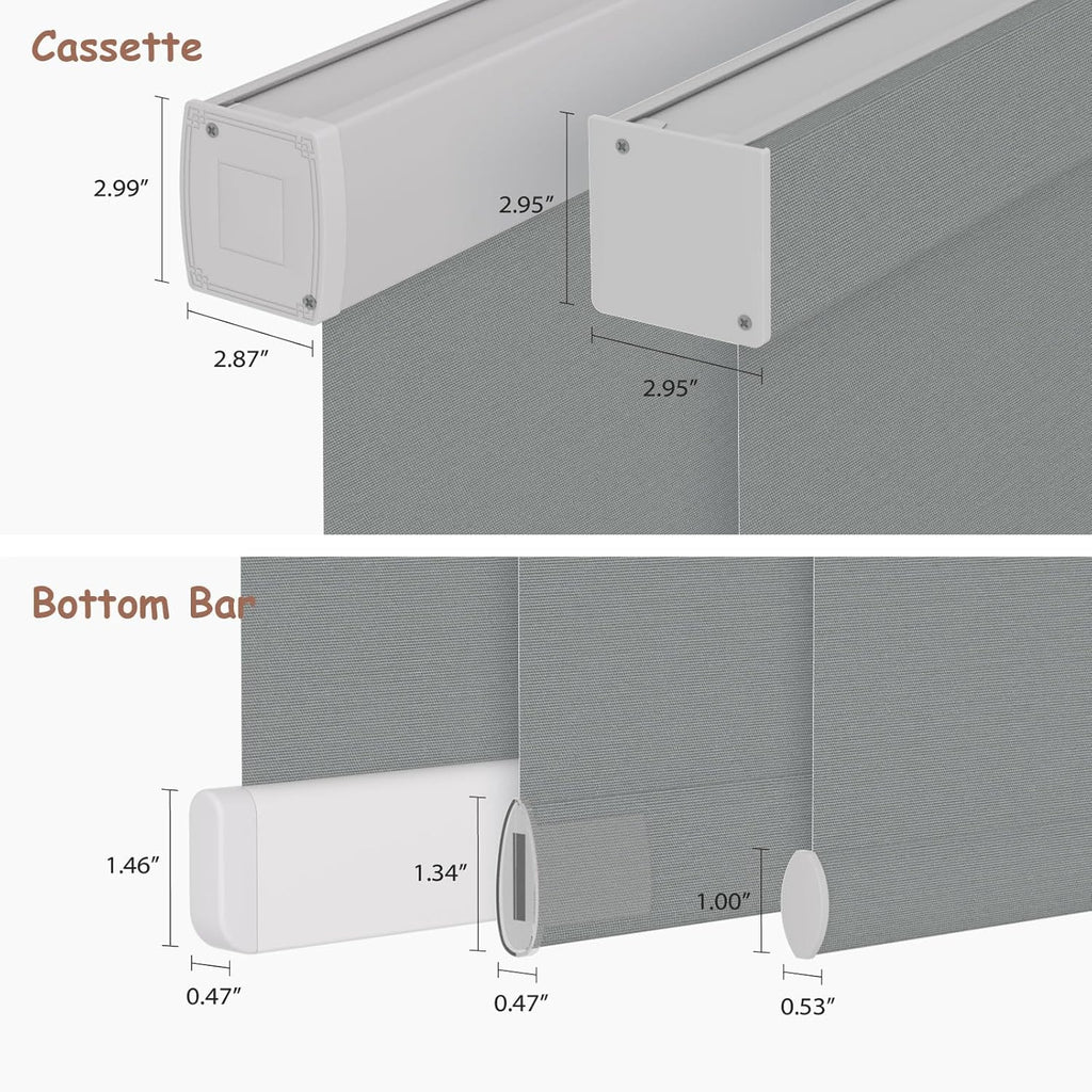 Motorized Roller Blinds with Remote, 100% Blackout Automatic Roller Shades for Bedroom, Bathroom, and Living Room, Customized Size, Moonlit Fog Gray