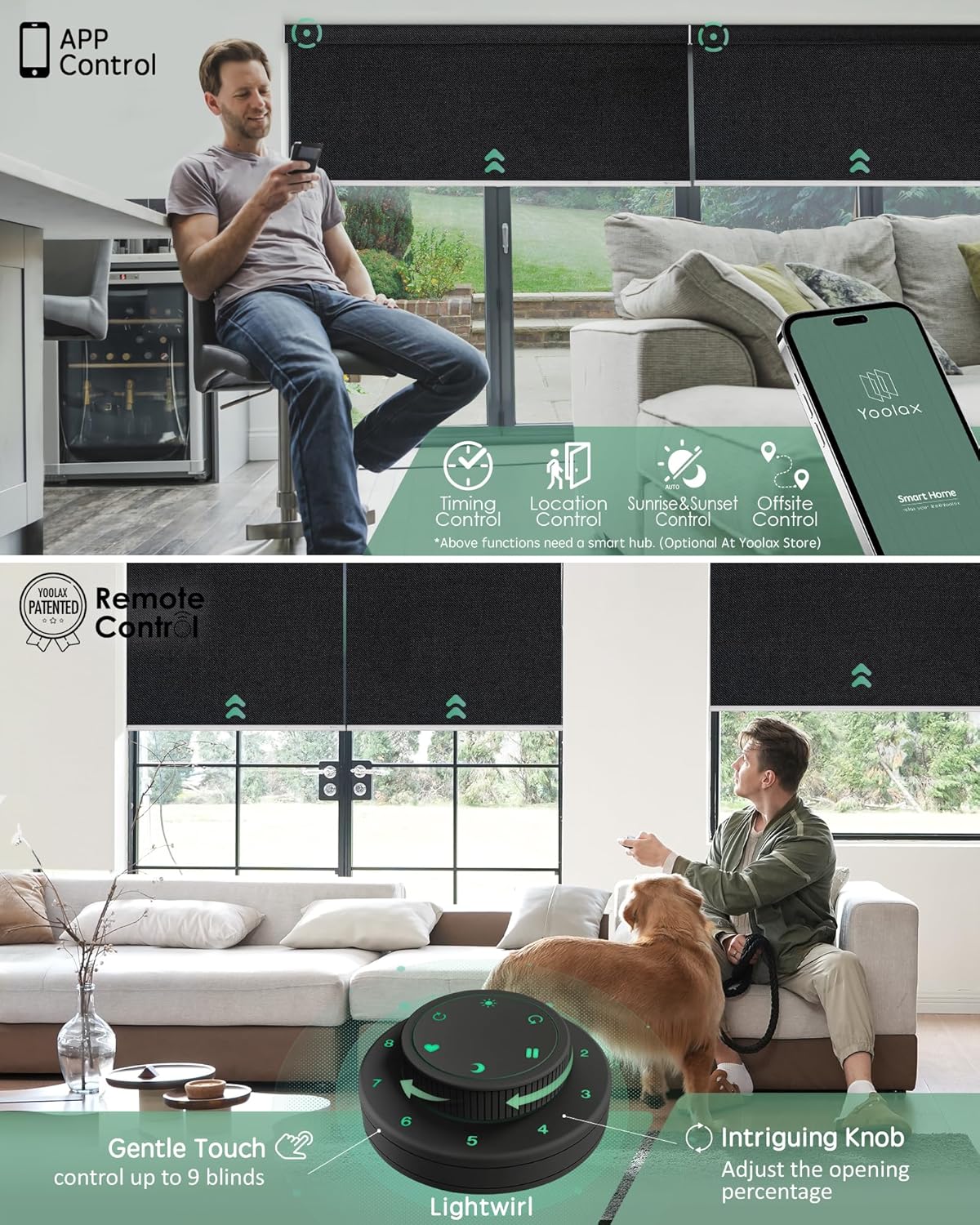 Yoolax Motorized Blinds with Remote, Blackout Smart Blinds Motorized Fabric Roller Shades Work with Alexa, Automatic Shades for Windows Custom Size (Black)
