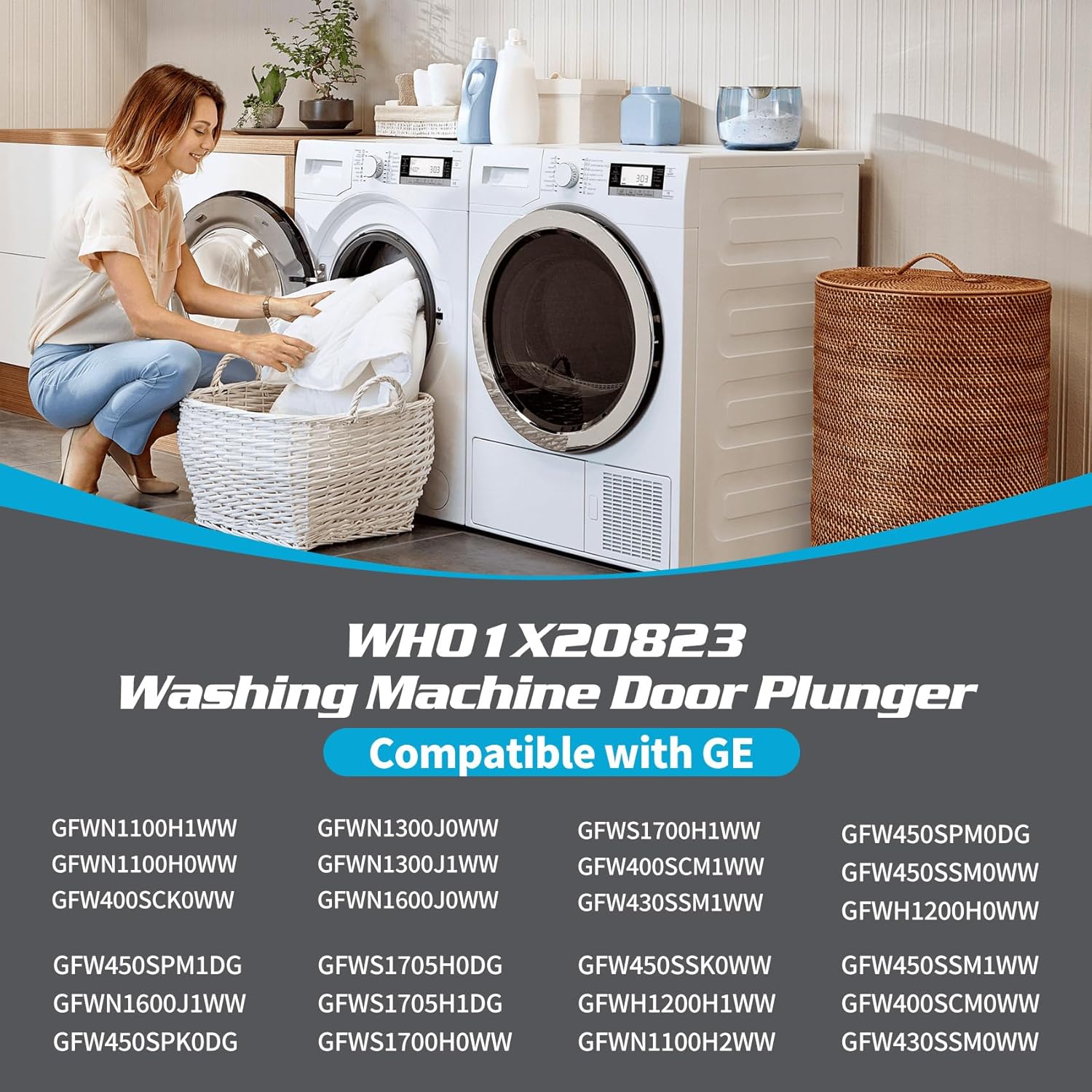 WH01X20823 Washer Door Plunger Compatible with GE Hotpoint Washer GFWH1200H0WW GFWN1100H0WW GFW400SCK0WW GFW450SSK0WW, Replacement Parts 4120987 AP6004903 PS11736830 EAP11736830