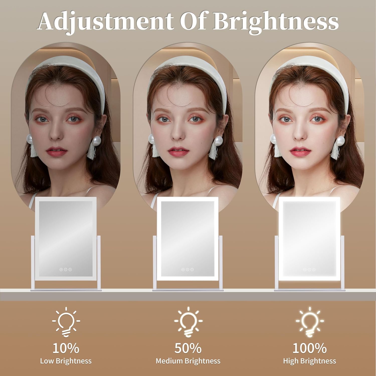 Lighted Vanity Mirror with Lights, Makeup Mirror with Light, 16.7"x 13.2",Three Color Lighting Modes and Dimmable Lighting, Smart Touch Control, 360°Rotation, for Vanity Desk Tabletop,Dressing Room