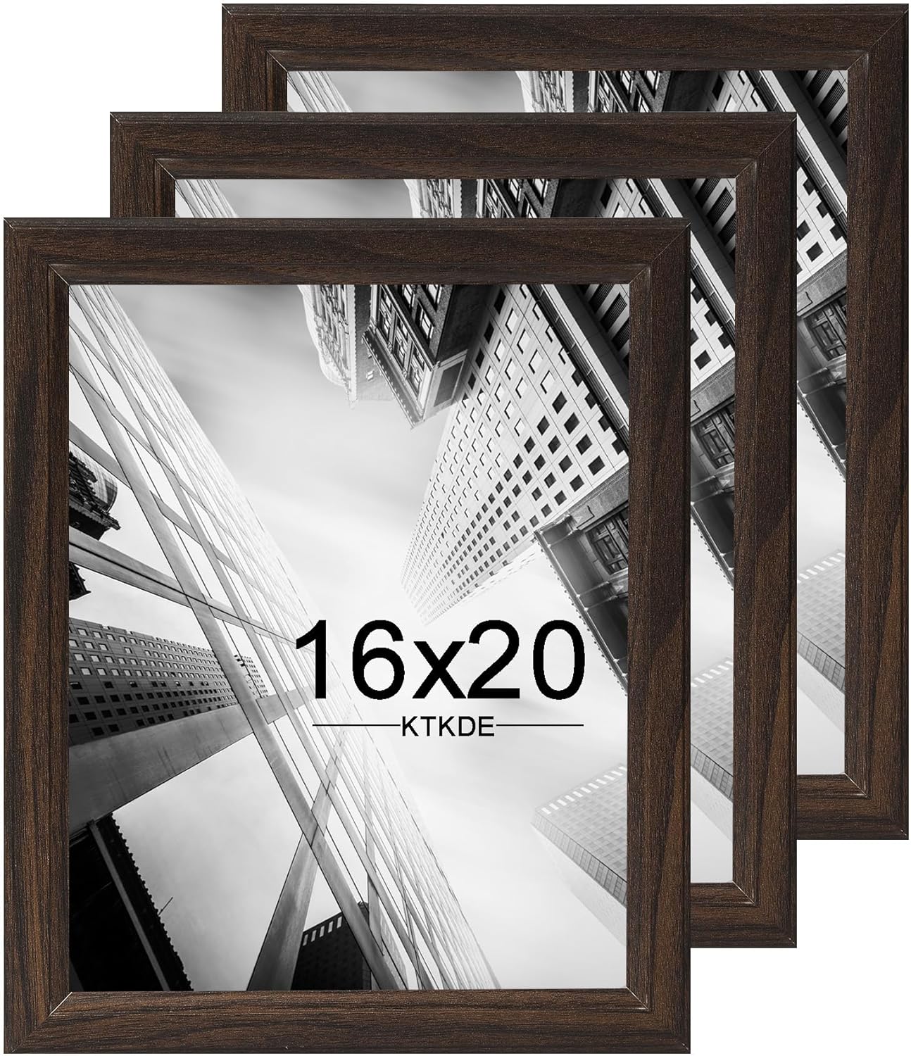 KTKDE 16x20 Picture Frame Set of 3,Studio Gallery 16 by 20 Poster Frame Walnut Wooden, Large Frame for Photos, Posters - Art Prints best gift