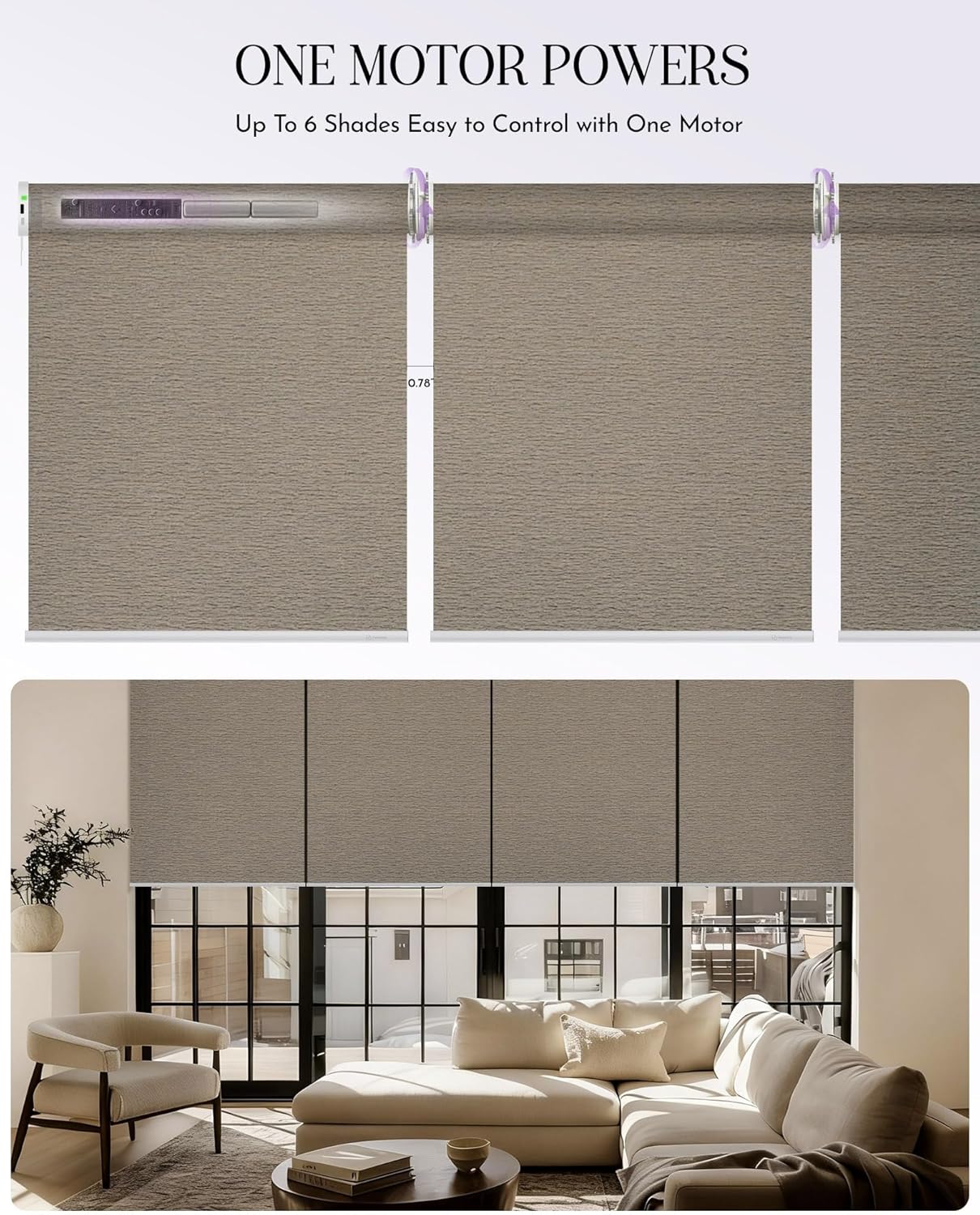 Graywind Smart Coupled Roller Shades Compatible with Alexa Google Custom Size Extra Large Motorized Blinds for Windows(Frequency Sand)