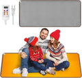PVC 110V Heated Floor Mat Heater for Foot Warmer Under Desk 48 x 20 Inch Carbon Crystal Wood Stripe Electric Heating Carpet Pad Energy Saving Indoor Heated Rug for Home Office House Gray