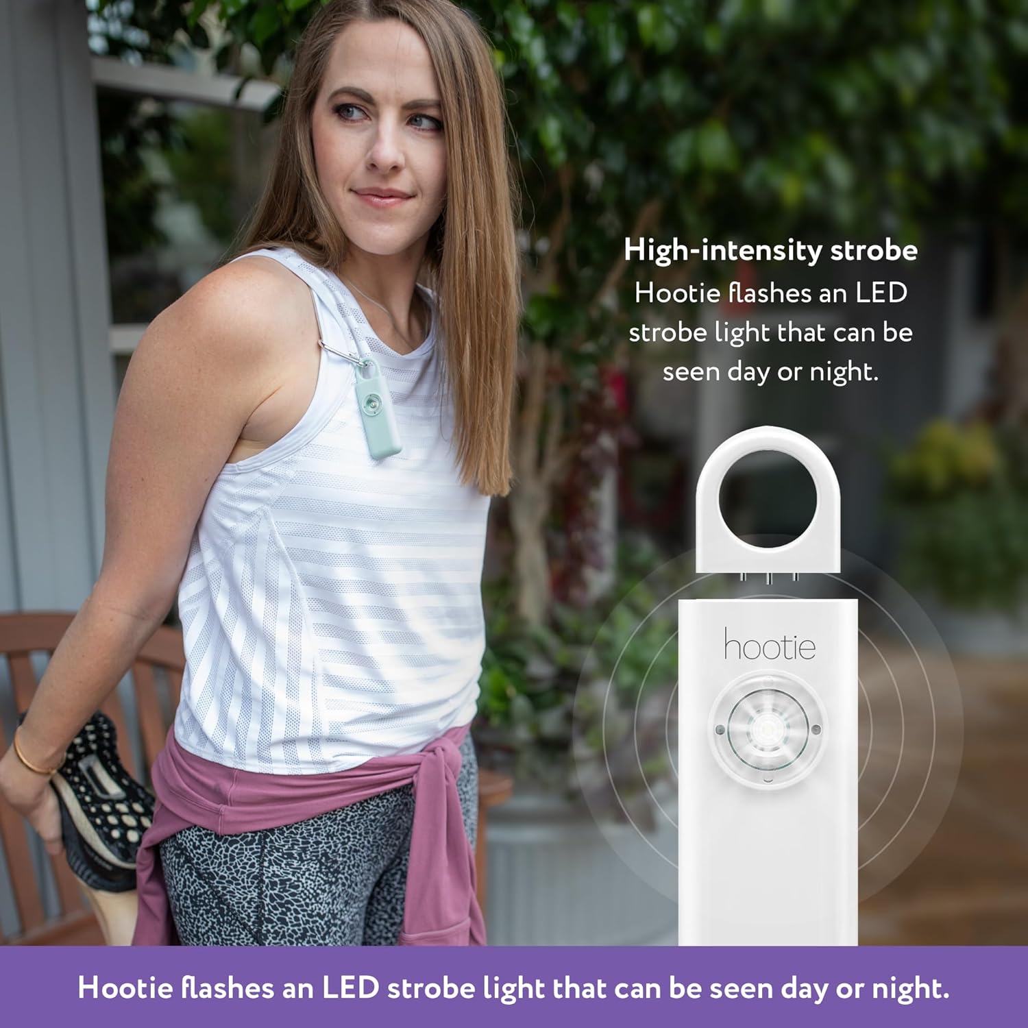 Hootie Personal Safety Alarm for Women, Men, & Kids - Keychain Alarm, Self Defense Strobe & Siren, Security Siren Keychain with 130dB Self Defense Siren & Strobe Light - White