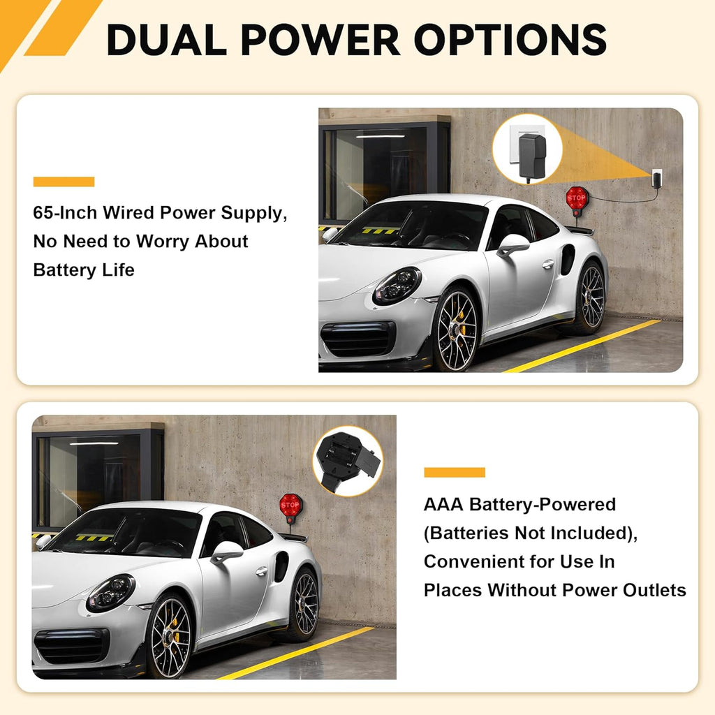 Adjustable Garage Parking Sensor Aid with with Red/Yellow/Green LED Display, Garage Parking Aid Set Stop Distance 6"–6 ft, Battery (Not Included) or USB Powered, No-Drill Installation(Black)