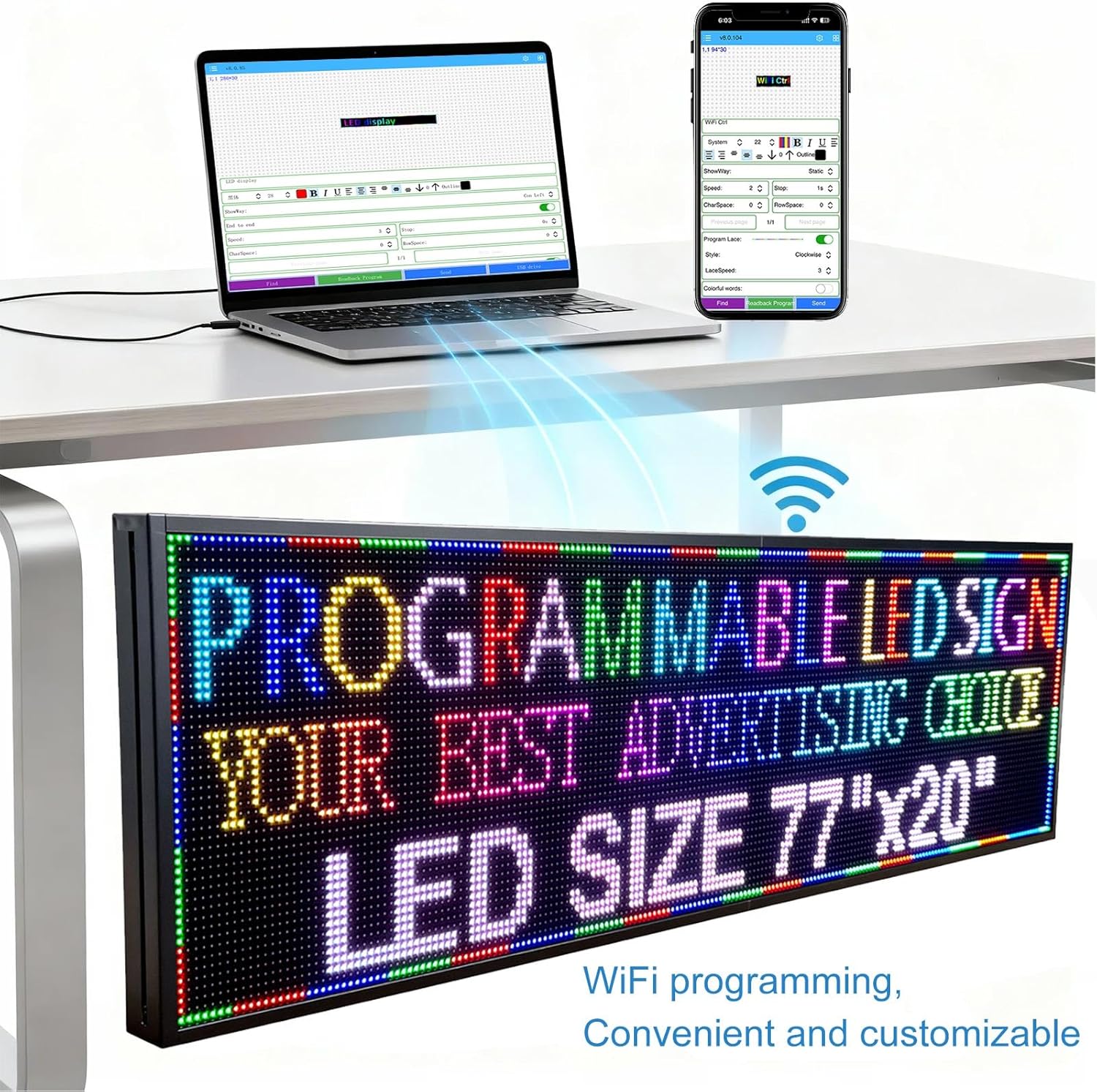 P10(77"*20") Outdoor Open Programmable Scrolling Led Sign Custom Wifi Led Signs For Wall Digital Signage Message Board Business Signs Board For Outside Advertising Sign Screen Panel