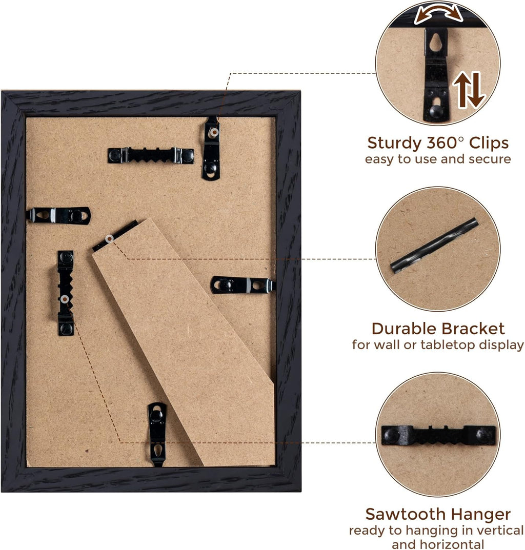 5x7 Picture Frame, Solid Oak Wood 5 x 7 Frame with Plexiglass, 5 by 7 Photo Frame for Wall & Tabletop Display, 5x7 Picture Frame Matted to 4x6, Black Color, 3 Pack