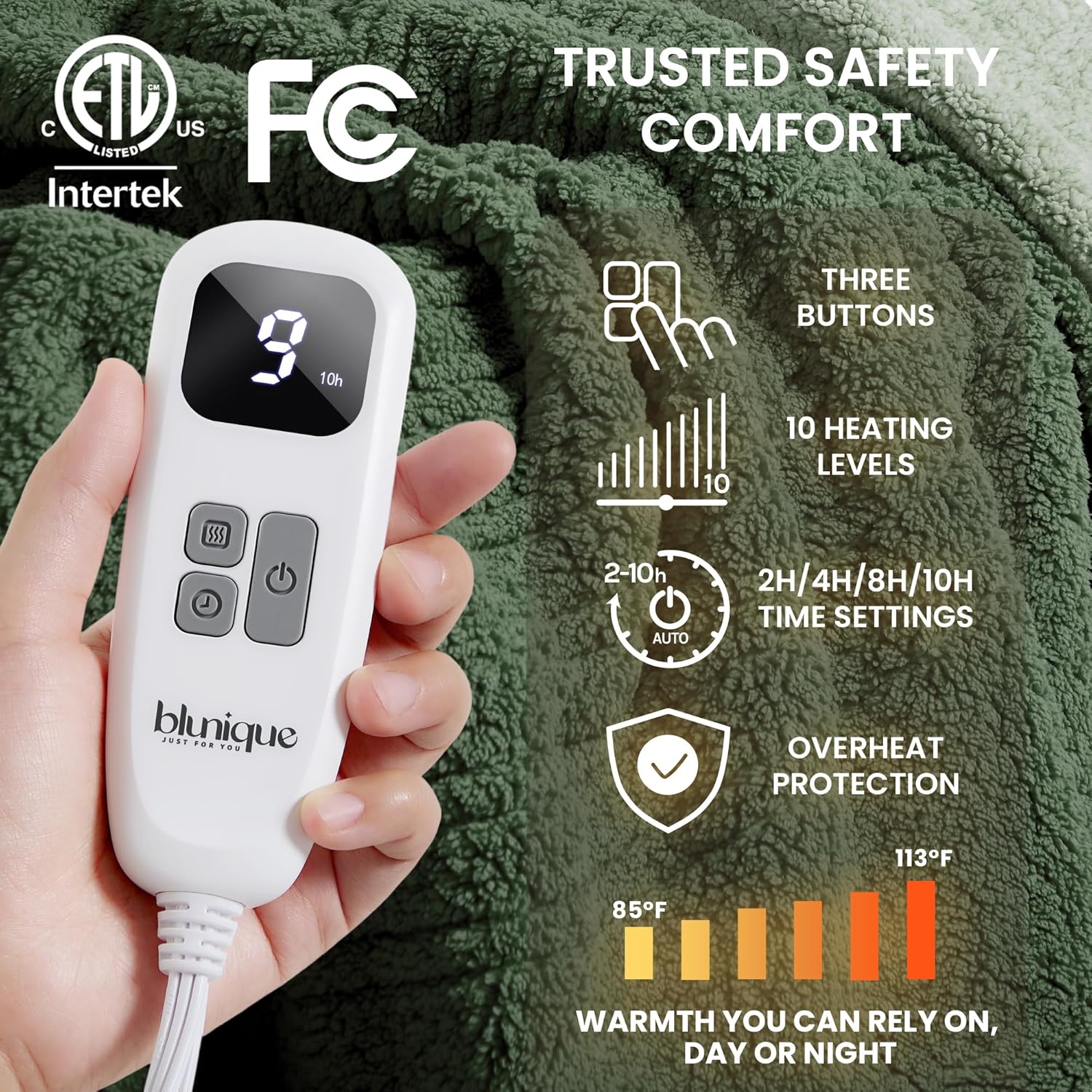Heated Blanket Electric Blanket Throw - Fast Heating Blanket Throw Double Sided Sherpa Ultra Soft Cozy with 10 Heating Levels & 2-10 Hours Auto Off, Mashine Washable, 50 x 60 Inches, Sage