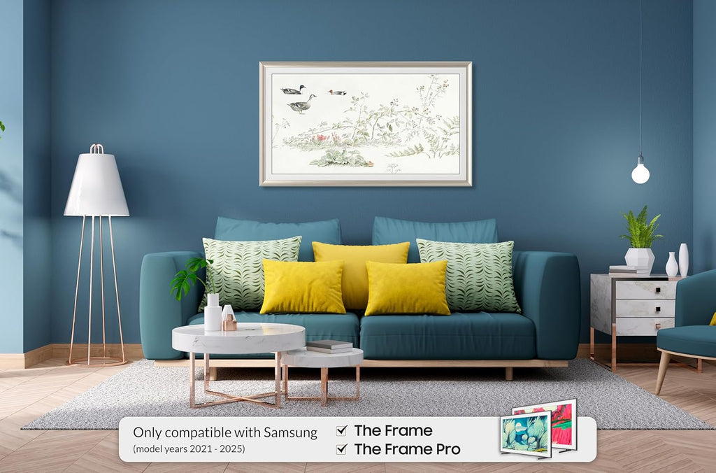 German Silver Prismatic 85" Alloy Deco TV Frame - Compatible ONLY with Samsung The Frame TV and Pro TVs (Fits 2021-2025, LS03A, LS03B,LS03C,LS03D,LS03FA,LS03FW)