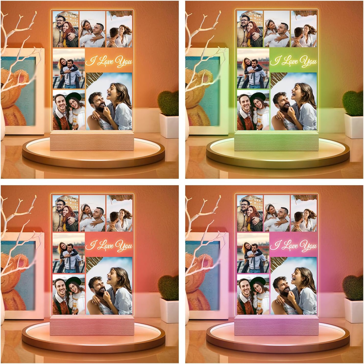 Custom Picture Frame with Photo, Customized Picture Frames with Night Light, Personalized Photo Frame, Personalized Anniversary Valentines Day Gifts for Women Men Her Him Couple