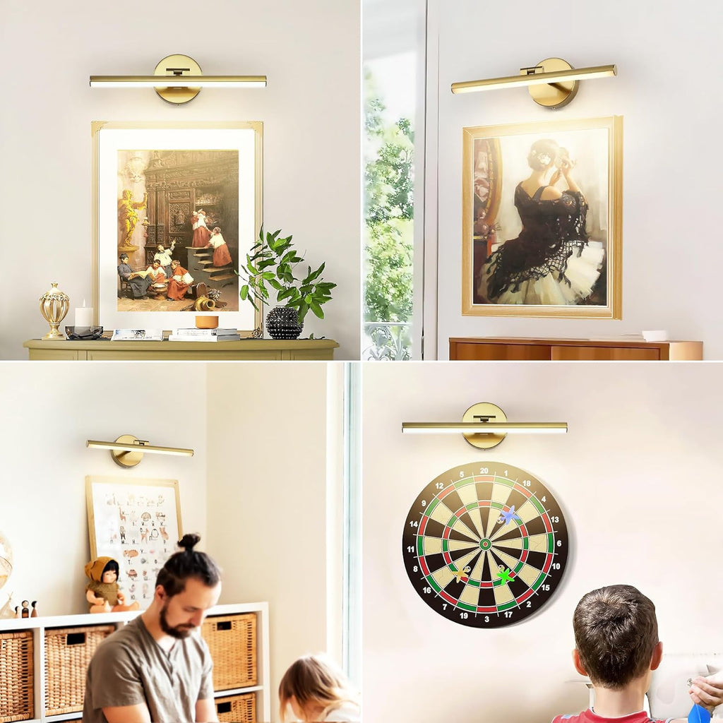 Hardwired Adjustable Lighting Gold Modern LED Picture Lights for Paintings 15.7'' Inch Long Swing Arm Metal Art Lights Warm White 3000K