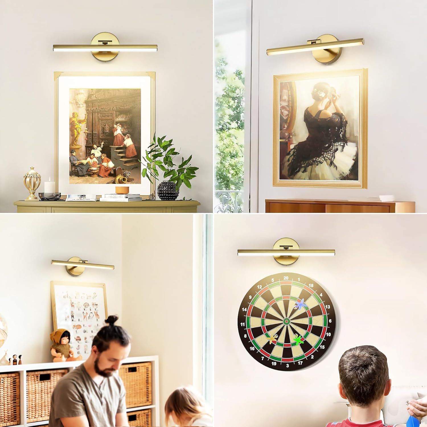 Hardwired Adjustable Lighting Gold Modern LED Picture Lights for Paintings 15.7'' Inch Long Swing Arm Metal Art Lights Warm White 3000K