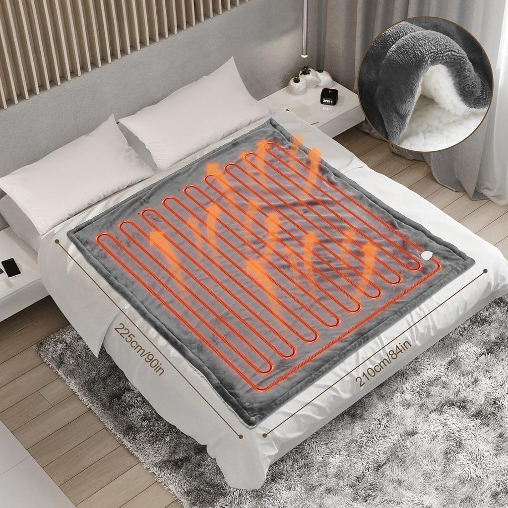 Heated Blanket Electric Queen Size 84"X90",Electric Blanket with 6 Heat Settings & 1-10 Hours Time Settings Auto-Off,Machine Washable Heating Blanket for Home and Office (Gray)