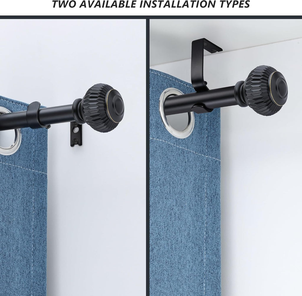 Black Curtain Rods for Windows 28 to 48 Inches 6/8 Inch Adjustable Heavy Duty Curtain Rods with Lantern Ball Finials,Window Treatment Single Curtain Rod Set