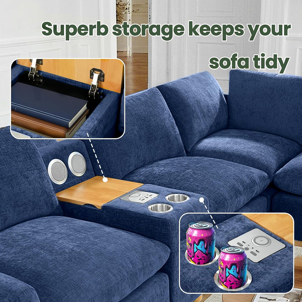 Brelice Modular Sofa Console with Wireless Charging & Bluetooth Speaker - All-in-One Armrest Organizer with Wired Charging, Storage Tray, Volume Control for Sectional Couch, Living Room