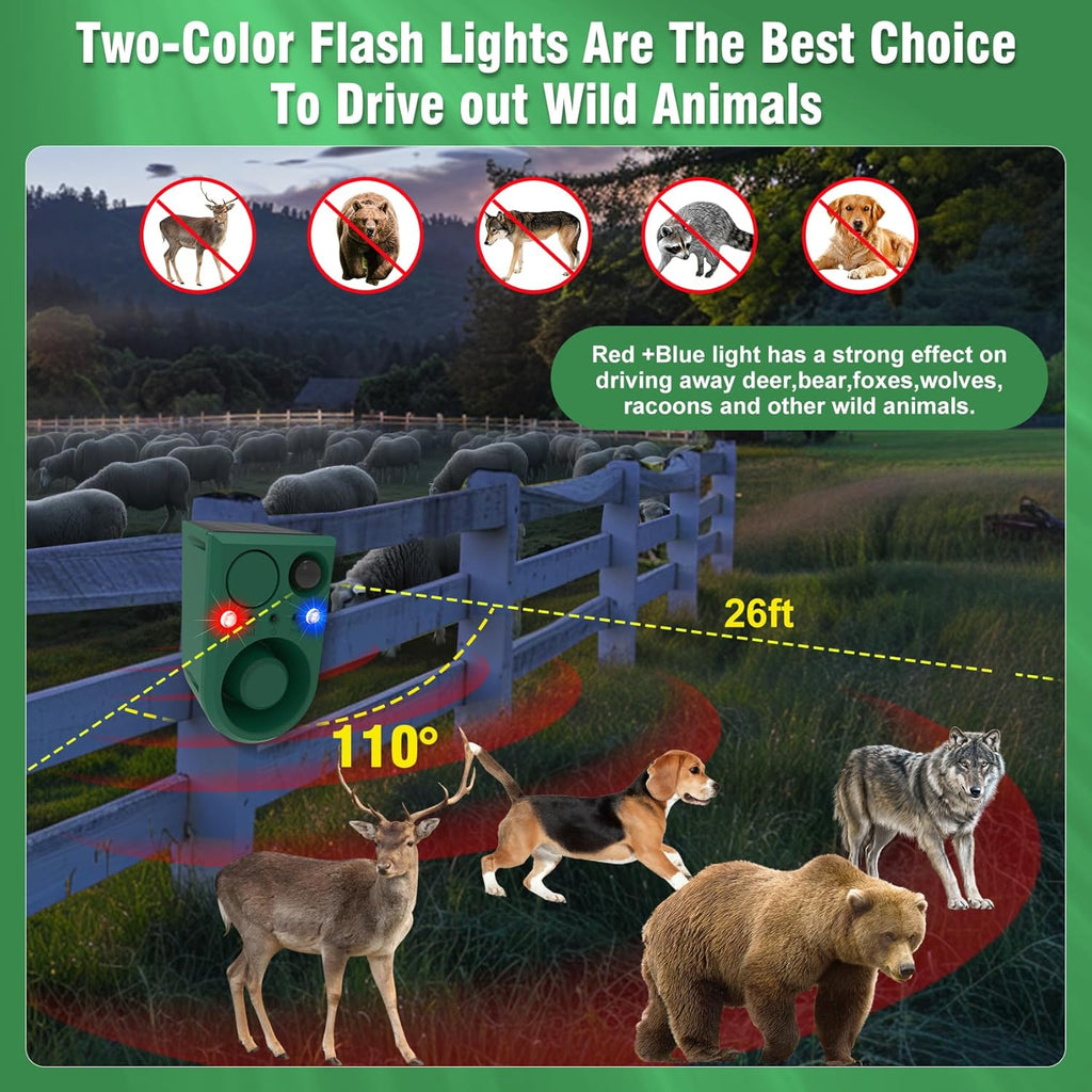 ChunHee Solar Outdoor Motion Sensor Alarm with Dog Barking Alarm Sound, Support Recording and Adjustable Volume, 129db Loud Noise Maker 4 Work Modes Strobe Light for Home, Villa, Farm, Barn (1pack)