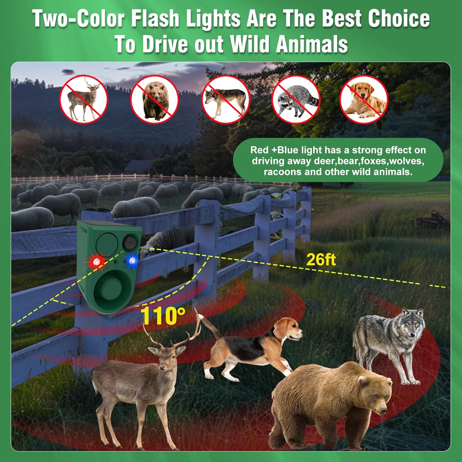ChunHee Solar Outdoor Motion Sensor Alarm with Dog Barking Alarm Sound, Support Recording and Adjustable Volume, 129db Loud Noise Maker 4 Work Modes Strobe Light for Home, Villa, Farm, Barn (2pack)