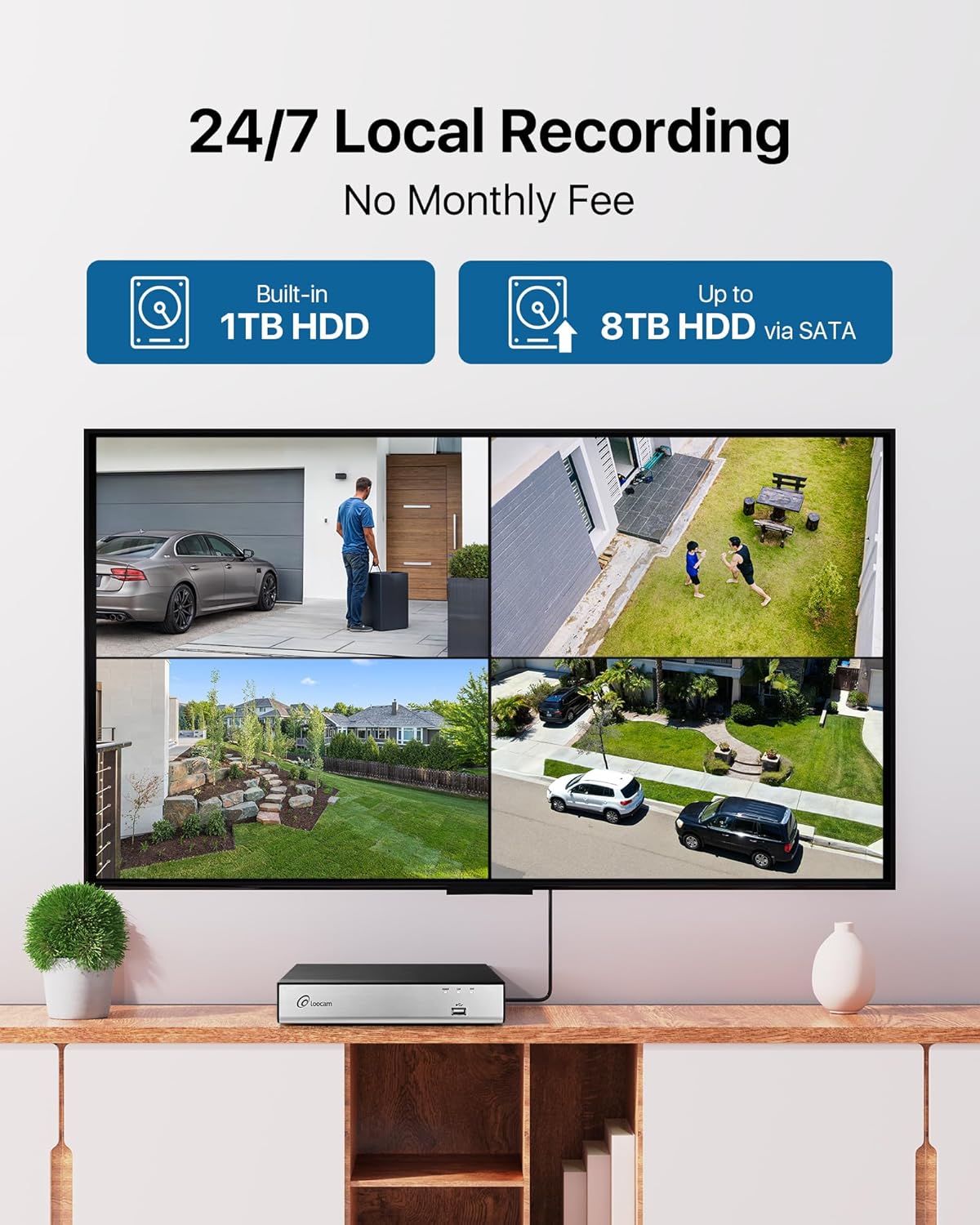 Loocam Home Security Camera System Wired, AI Human/Vehicle Detection, 2MP HD 1920TVL Surveillance DVR Kits Dome Cameras Indoor Outdoor, H.265+ 8CH DVR & 1TB HDD, Smart Playback, Remote Access