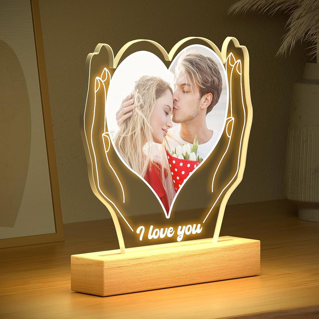Personalized Anniversary Couple Gifts for Women & Men, Custom Picture Frame with Photo, Custom Photo Frame with Night Light, Personalized Valentines Day Gifts for Her & Him