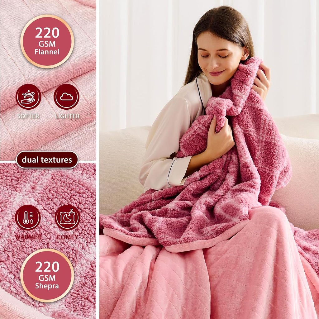Heated Electric Blanket Queen Size - 84"x90" Flannel Heating Blanket with 10 Heating Levels & 5 Time Settings Over-Heat Protection, Winter Warmer for Adults with ETL Certification（Pink）