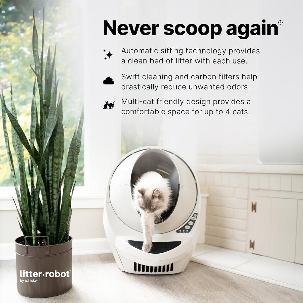 Litter-Robot 3 Connect Core Bundle by Whisker, Beige - Includes Automatic, Self-Cleaning Litter Box, LitterTrap Mat, Fence, Ramp, 25 Liners, 3 Carbon Filters & WhiskerCare 1-Year Warranty
