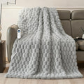 Electric Heated Blanket Throw 50" x 60" Soft Ribbed Faux Fur Flannel Fast Heating 12 Heat Levels 1–12H Timer & Overheat Protection & Auto Shut-Off & ETL FCC & Machine Washable Heated Throw (Gray)