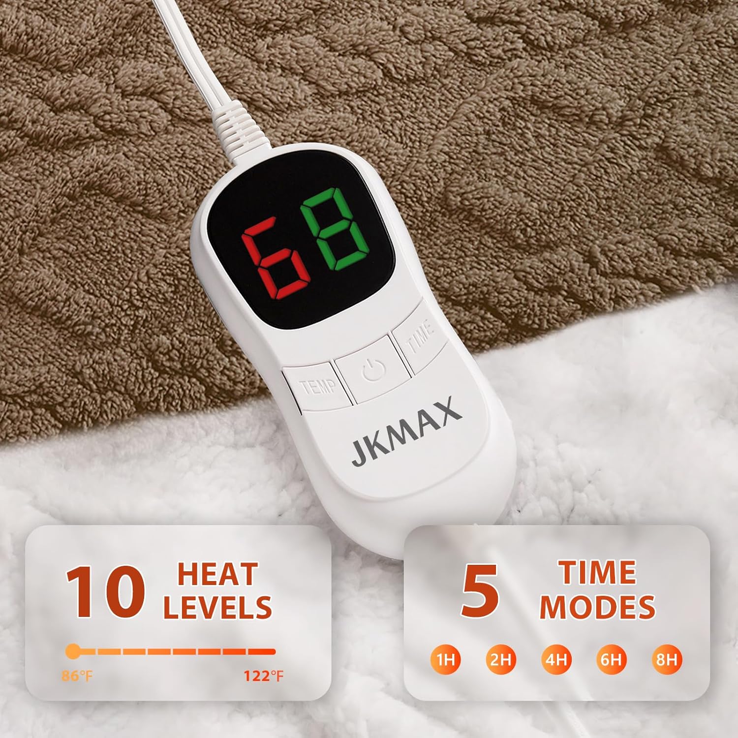 Heated Electric Blanket Twin Size-62"x84" Heating Blanket with 10 Heating Levels & 5 Time Settings Over-Heat Protection，Winter Warmer for Adults with ETL Certification（Beige）
