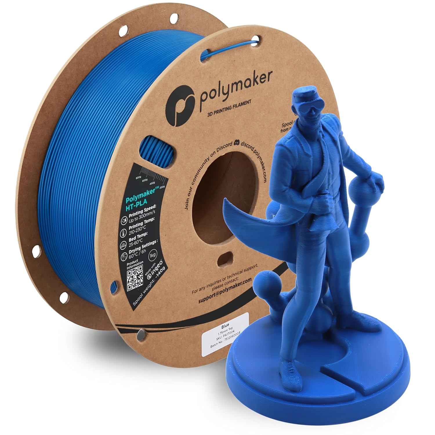 Polymaker HT-PLA Filament 1.75mm Blue, High Temp PLA for 3D Printing, Heat Stable Up to 150°C, Easy to Print, Works with Most FDM Printers, 1kg Spool