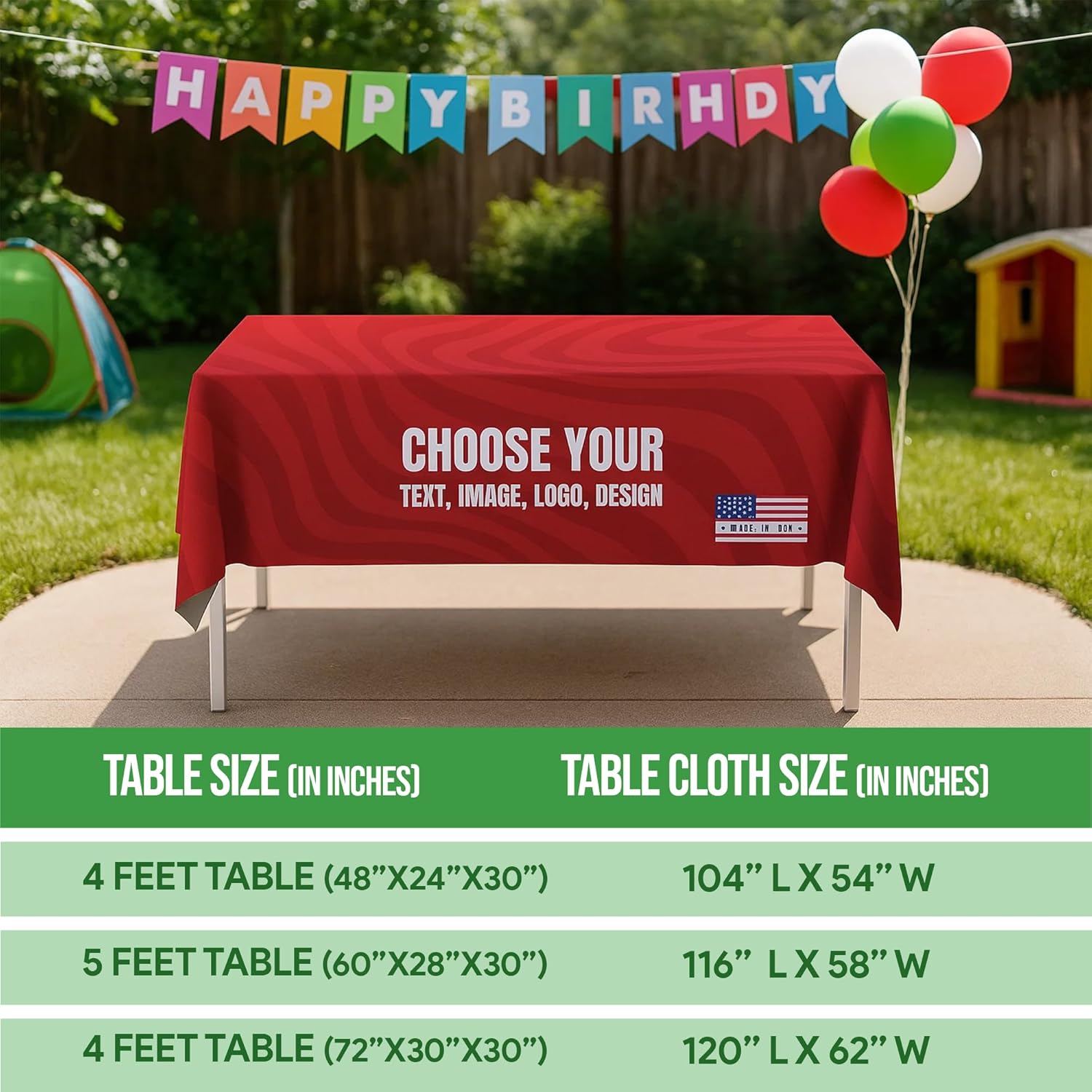Custom Table Cloth for 4ft/5ft/6ft Table by BCB Print | Personalize with Business Logo/Image/Text | Trade Shows, Events & Weddings | HD Printed Custom Table Sign | Express Dispatch+Ship | Made in USA