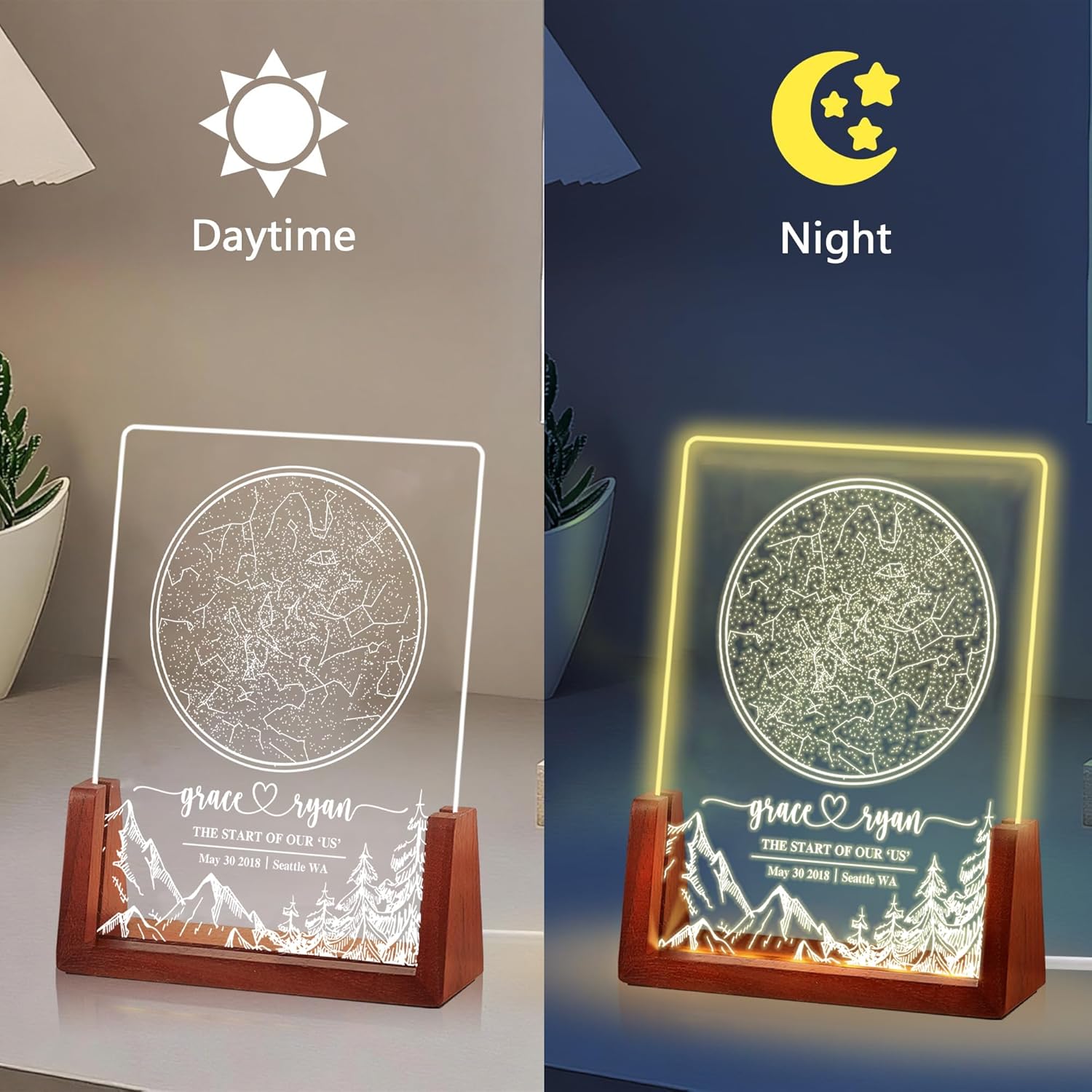 NAZENTI Personalized Star Map Frame with Light, The Night We Met Lamp, Custom Couple Gifts, Anniversary Present Gift for Couple, Valentine Day Gifts for Girlfriend Boyfriend, Meaningful Gift for Him