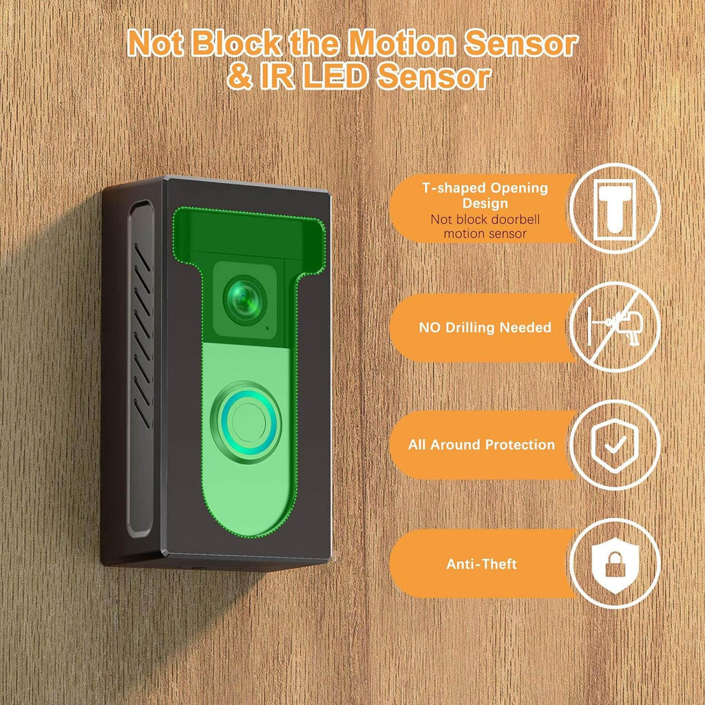 No Drill Adhesive Video Doorbell Mount Compatible for Ring/Blink Video Doorbell, Not Block Doorbell Sensor, QIBOX Anti-Theft Camera Mount Bracket Cover Holder
