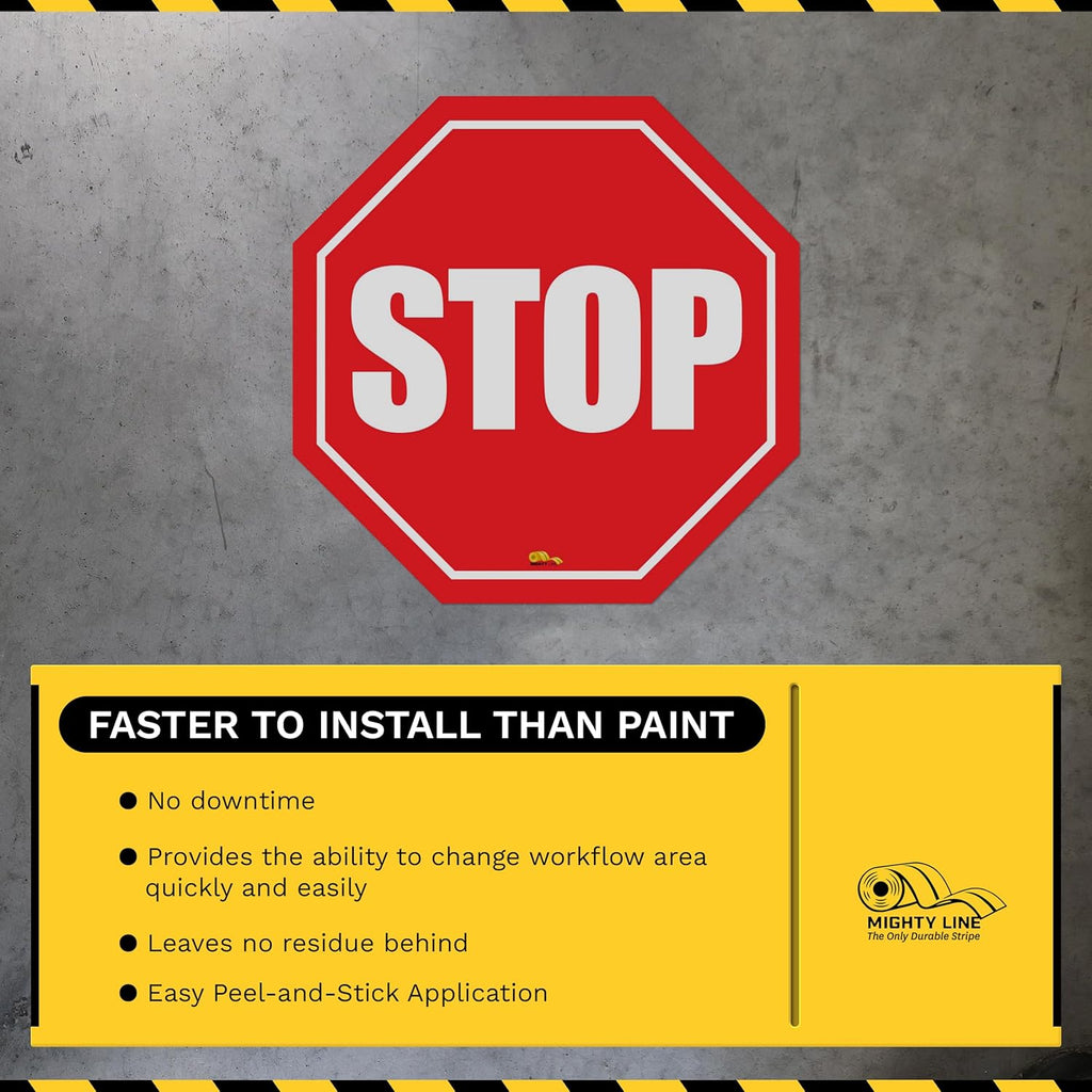 Mighty Line Stop Floor Sign Sticker for Safety, Warning, Heavy-Duty, Peel and Stick, Adhesive, Industrial Quality, 24"
