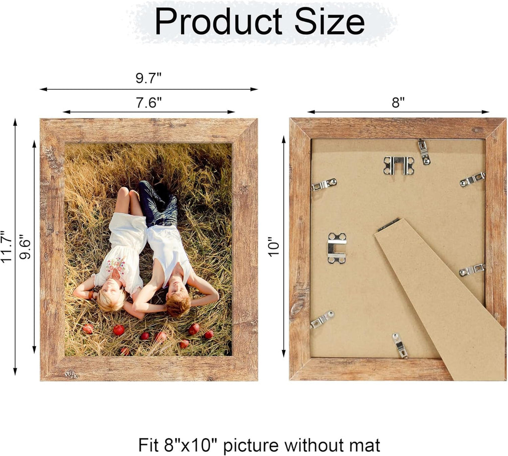 iRahmen 8x10 Picture Frame with HD Tempered Glass, Wood Photo Frame for Tabletop and Wall Display (Rustic Brown, 1 Pack)